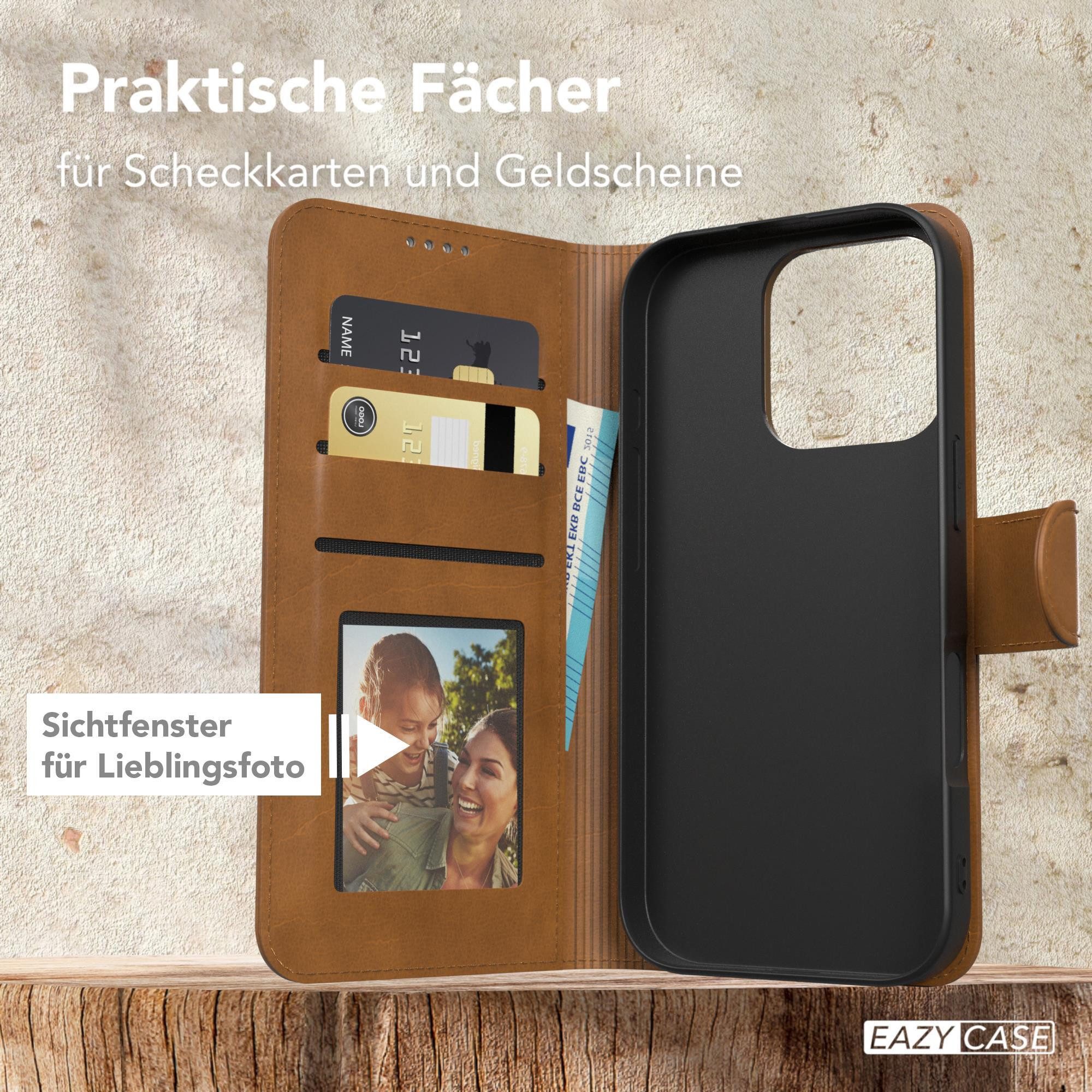 EAZY CASE Handyhülle Business Handyhülle Kartenfächer für iPhone 16 Pro 6,3 Zoll, Flipcase mit Sichtfenster für Foto Klapp Hülle Kartenetui Hellbraun