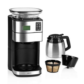 BEEM Filterkaffeemaschine, 1.25l Kaffeekanne, Permanentfilter, Korbfiltertüten, Thermokanne und 24h Timer Kegelmahlwerk