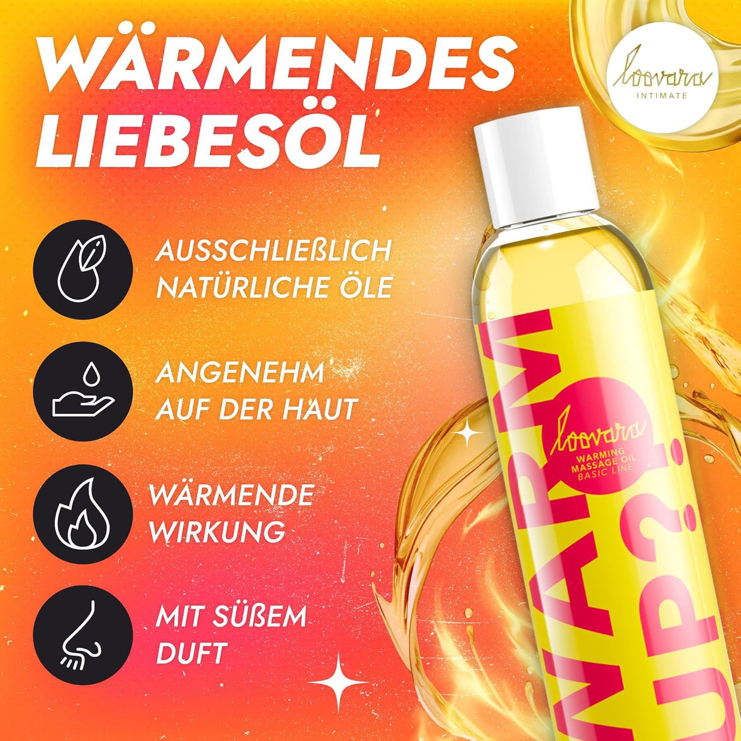 Loovara Gleit- & Massageöl LOOVARA Massageöl Warm Up?! 300ml, Sinnliches Massageöl mit sanftem Wärme-Effekt