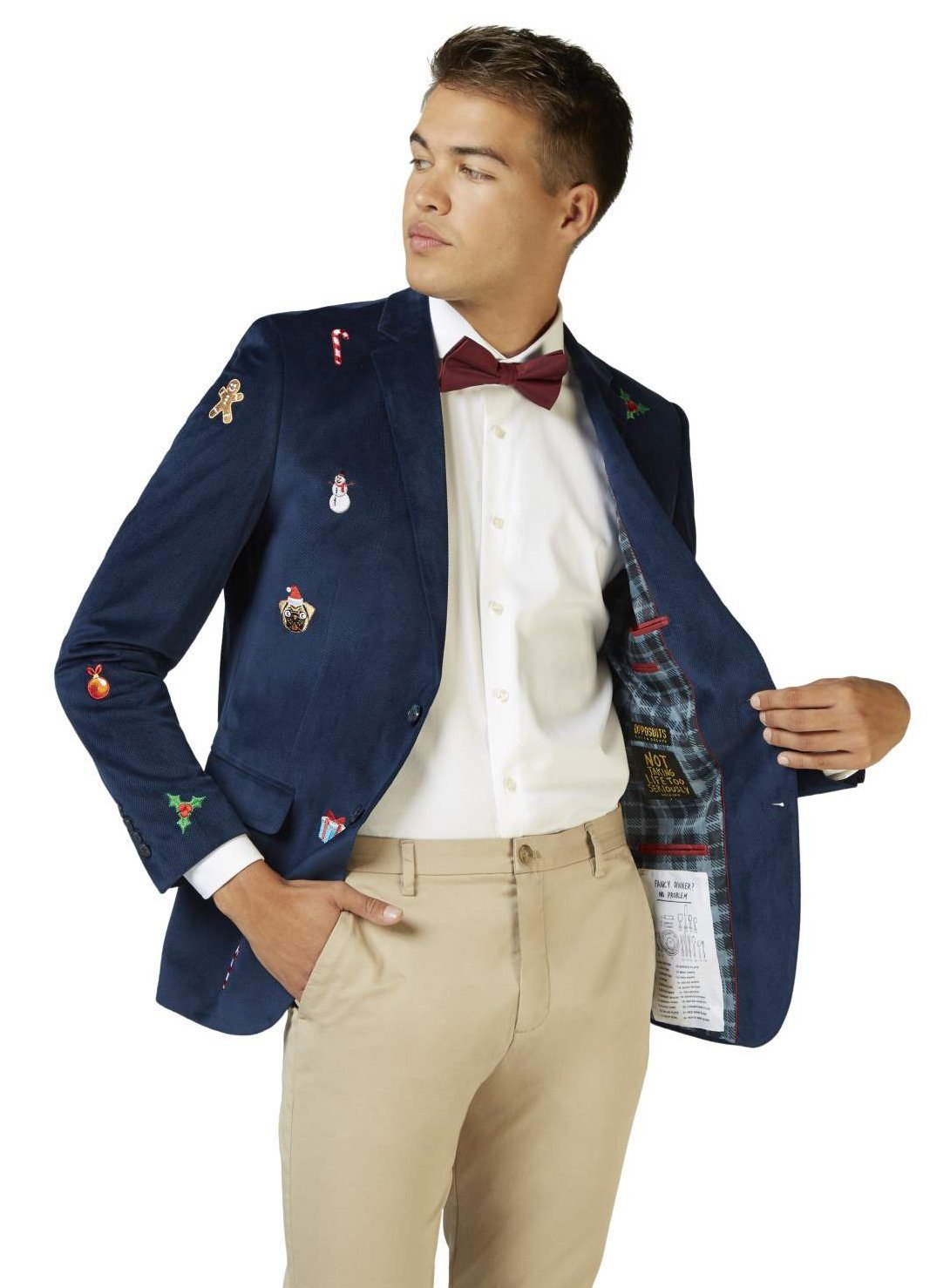 Opposuits Partyanzug X-Mas Icons - weihnachtlicher Blazer dunkelblau, Samtiger Blazer in hochwertiger ausführung