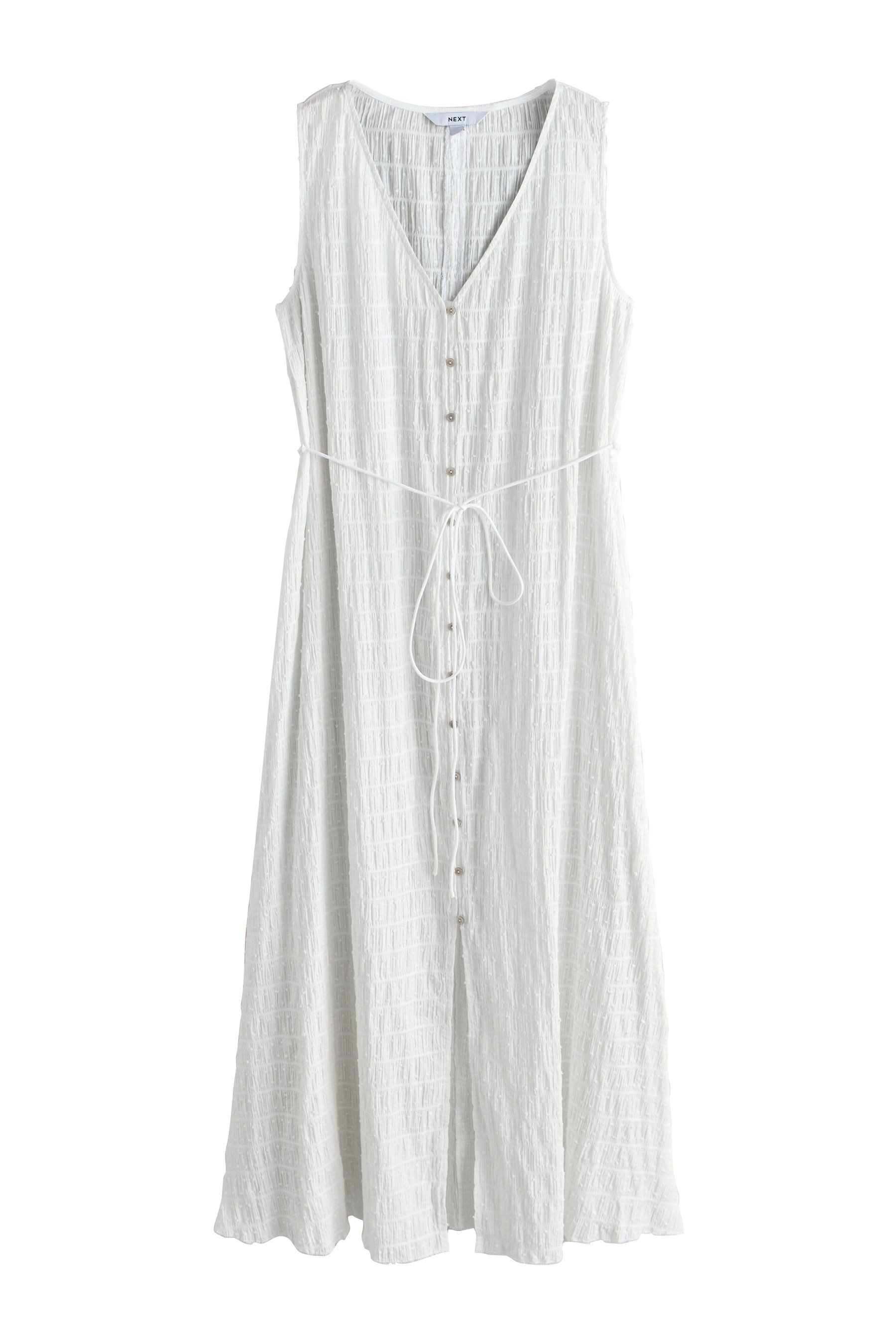 Next Maxikleid Ärmelloses, geknöpftes Maxikleid mit Bindegürtel (1-tlg)