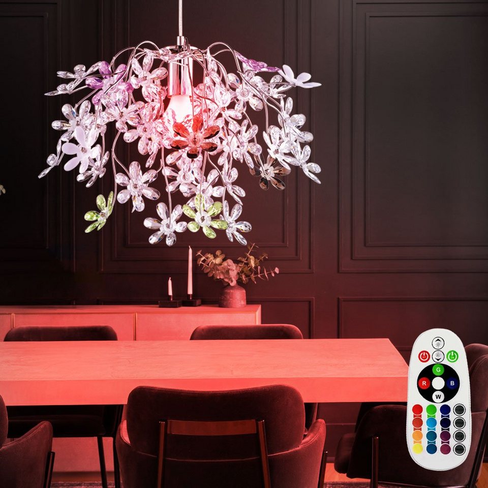 etc-shop LED Pendelleuchte, Florale Decken Pendel Lampe Farbwechsel Hänge  Leuchte im Set