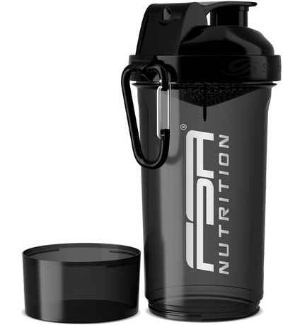 FSA Nutrition Protein Shaker mit Pulverfach 800 ml Trinkflasche, Shaker mit Pulverfach, Messmarkierungen und Mischsieb