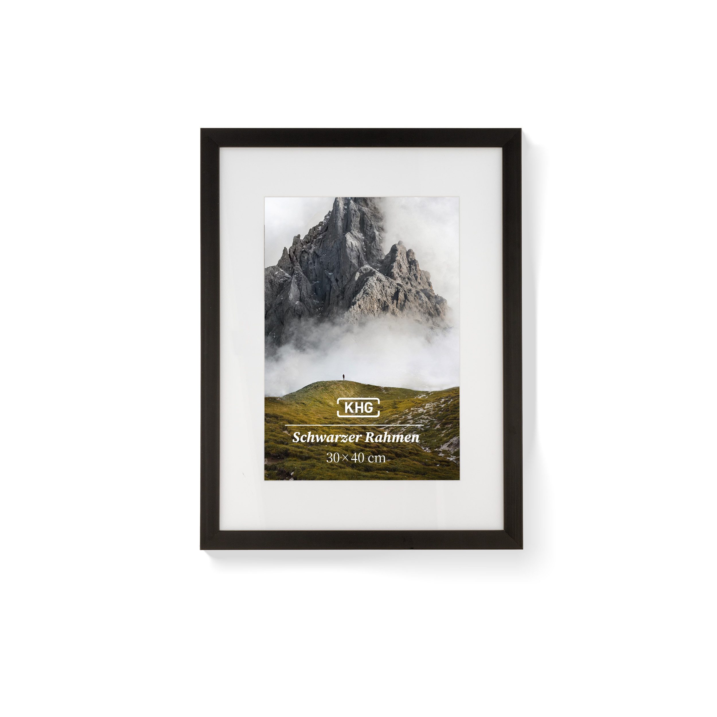 KHG Bilderrahmen 30x40 cm Schwarz, für 1 Bilder (stabile Glasfront, MDF-Holz-Rahmen foliert & Passepartout, 1 St), Premium-Rahmen für Fotos, Poster, Zertifikate & Collagen