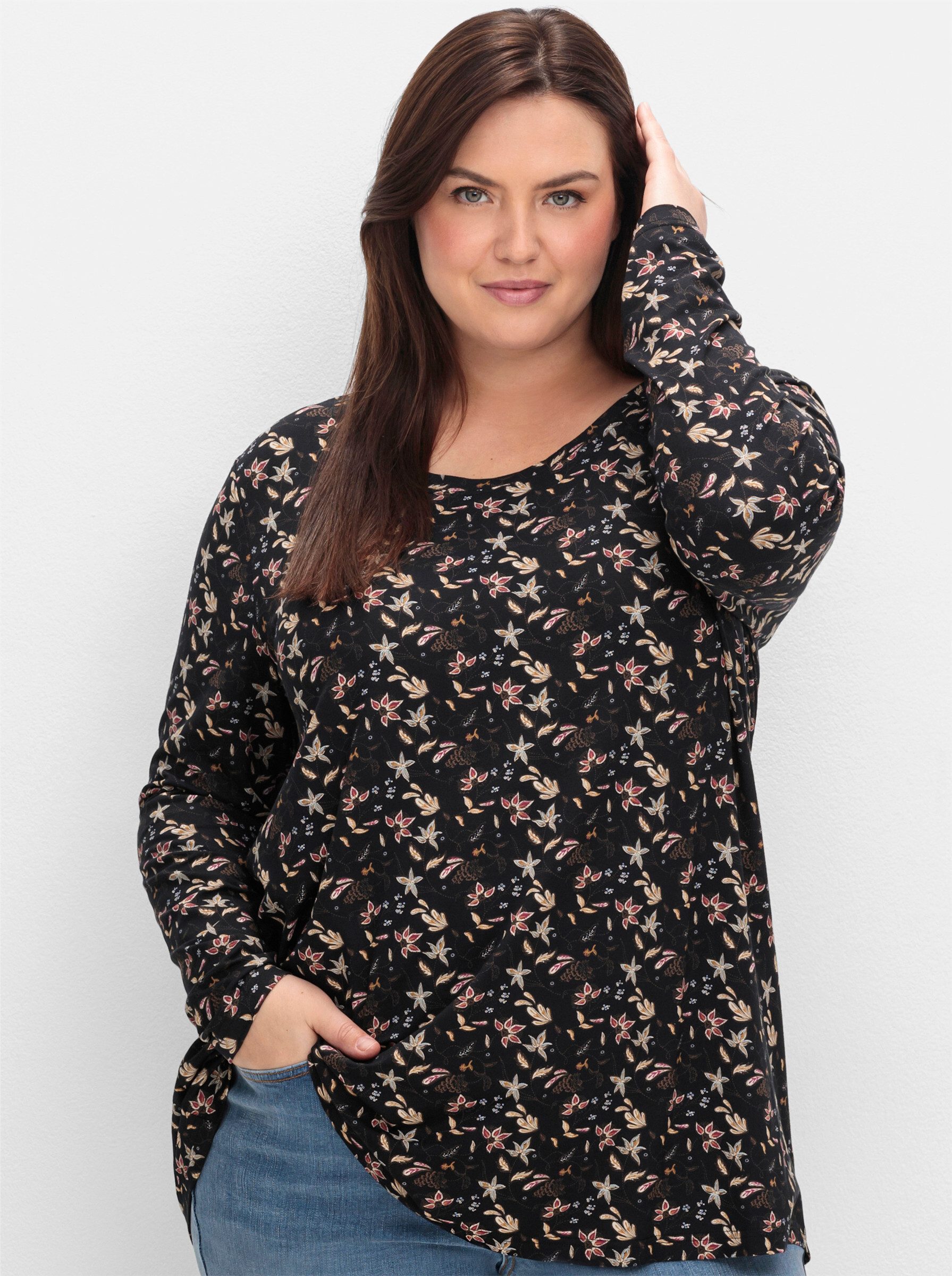 Sheego T-Shirt Langarmshirt . mit Alloverdruck, in A-Linie günstig online kaufen