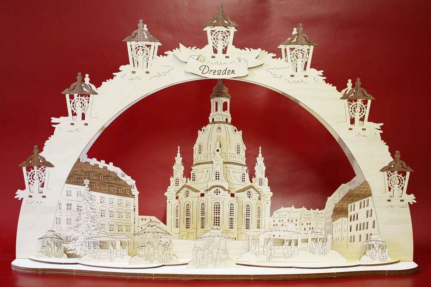 DeColibri LED Schwibbogen 3D LED Schwibbogen Dresdner Frauenkirche Dresden - mit Netzkabel, Holzkunst aus Sachsen, beleuchtet
