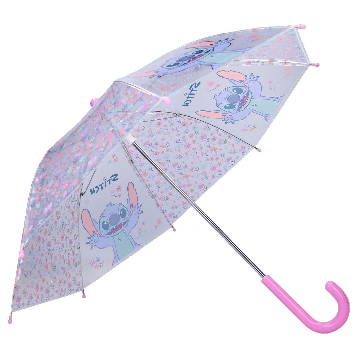 Disney Langregenschirm Stitch Ø 71 cm Kinderregenschirm mit Blumenmuster für Mädchen