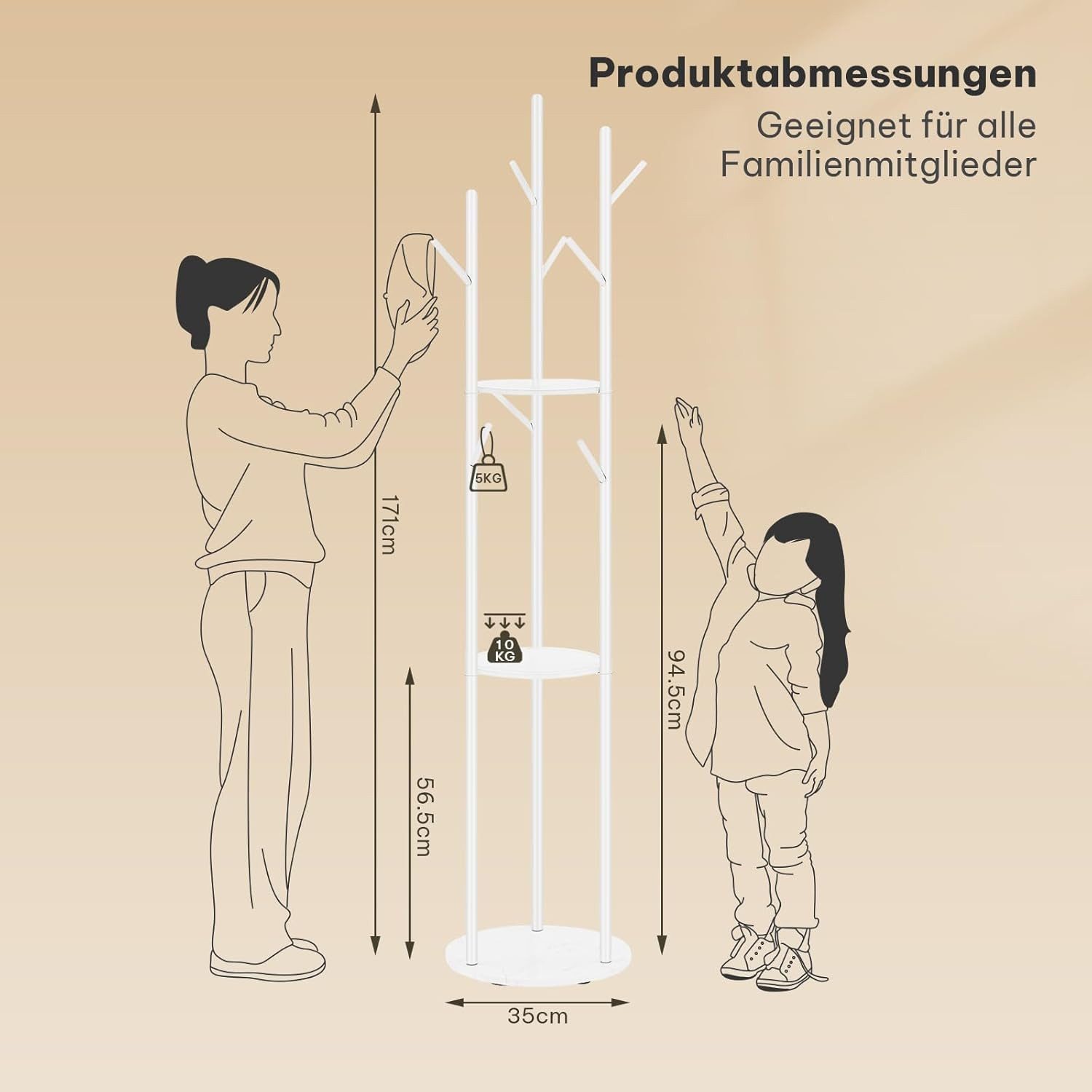 EUGAD Garderobenständer, (1 St), Baumform Kleiderständer mit 3 Ablagen Marm günstig online kaufen