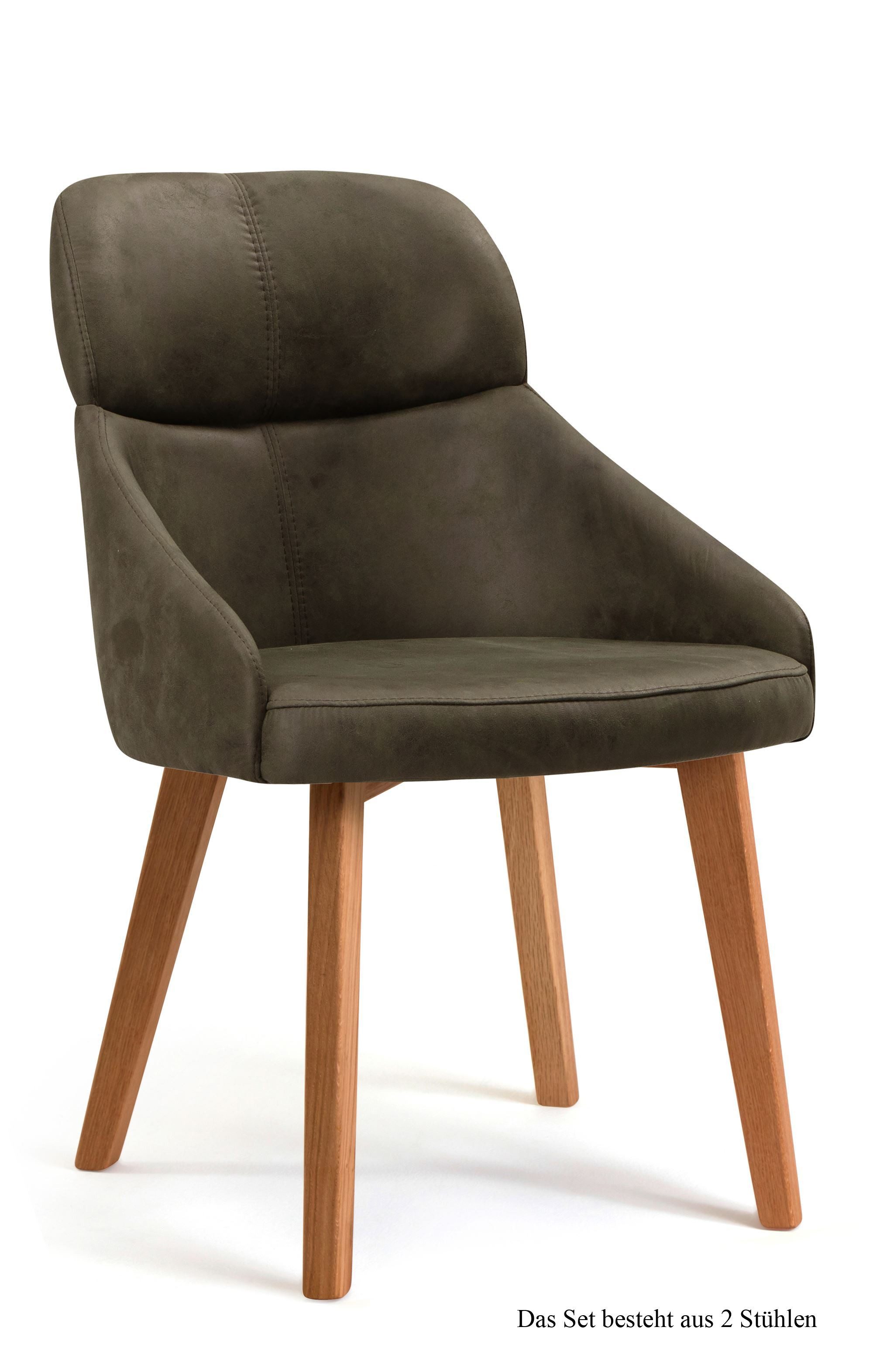 58 aufm Kessel Esszimmerstuhl Küchenstuhl (2er-Set) Dasya 52x82x63 Eiche geölt/Marsala (Lieferung bis Verwendungsstelle, 2 St), Stabiles Gestell aus Massivholz pflegeleichter Bezug aus Microfaser