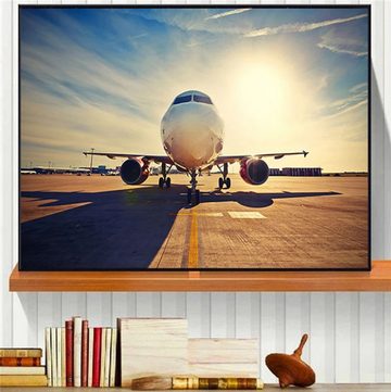TPFLiving Kunstdruck (OHNE RAHMEN) Poster - Leinwand - Wandbild, Vintage Flugzeug-Sonnenuntergang-Himmel-Leinwandgemälde (Leinwandbild XXL), Farben: Orange, Blau, Weiß, Schwarz, Rot, Gelb -Größe: 20x30cm