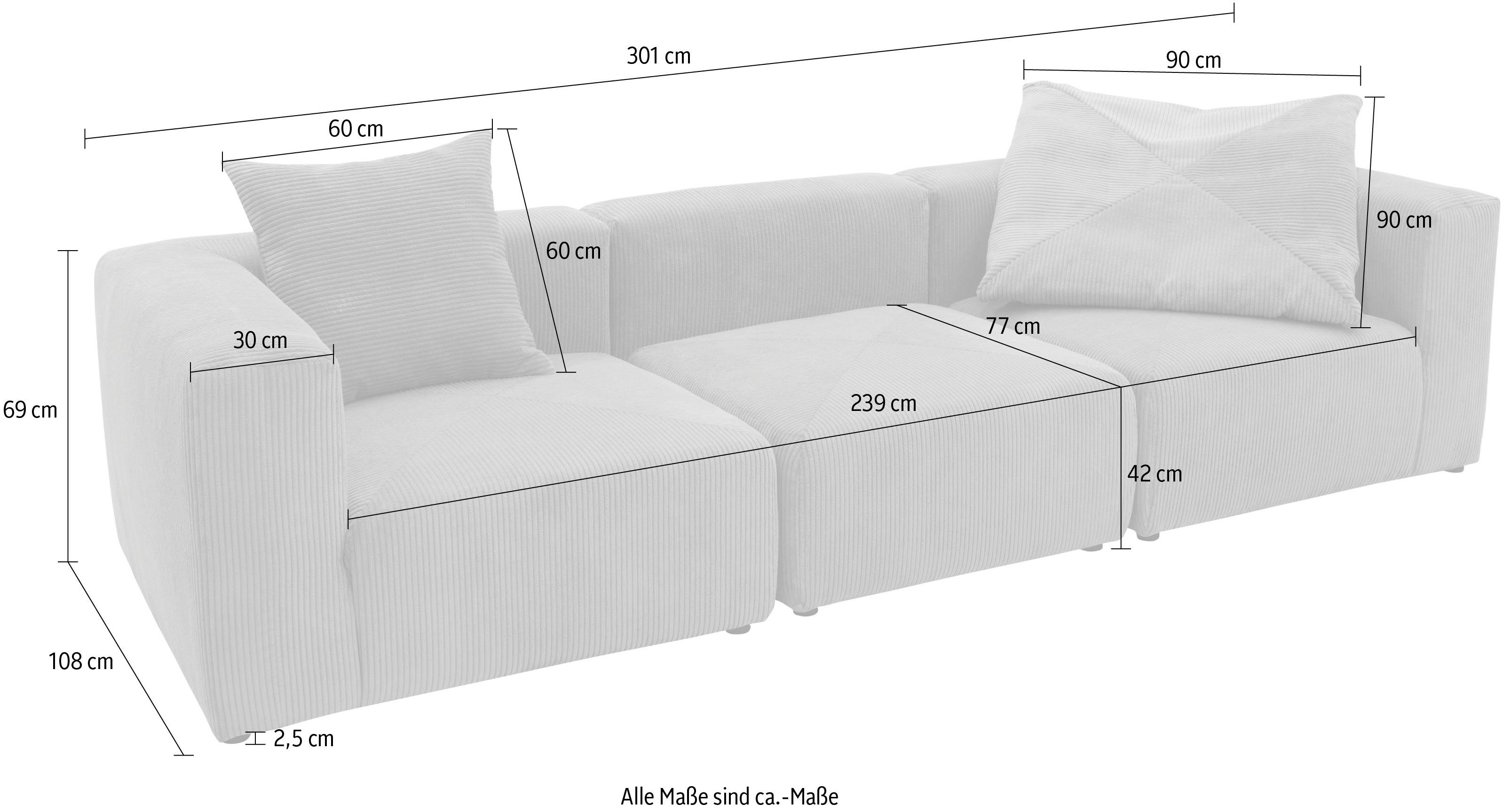 bestehend Gerrid, Mittelelement ein Cord-Bezug, aus hellgrau RAUM.ID Modulen: Eck- 2 Big-Sofa und