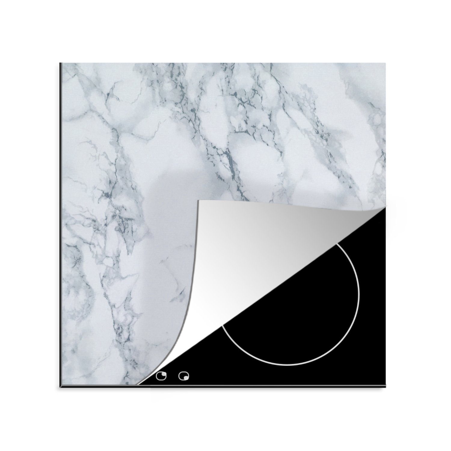 78x78 - (1 MuchoWow Herdblende-/Abdeckplatte Grau, - cm, Vinyl, küche tlg), für Arbeitsplatte Ceranfeldabdeckung, Marmor Weiß