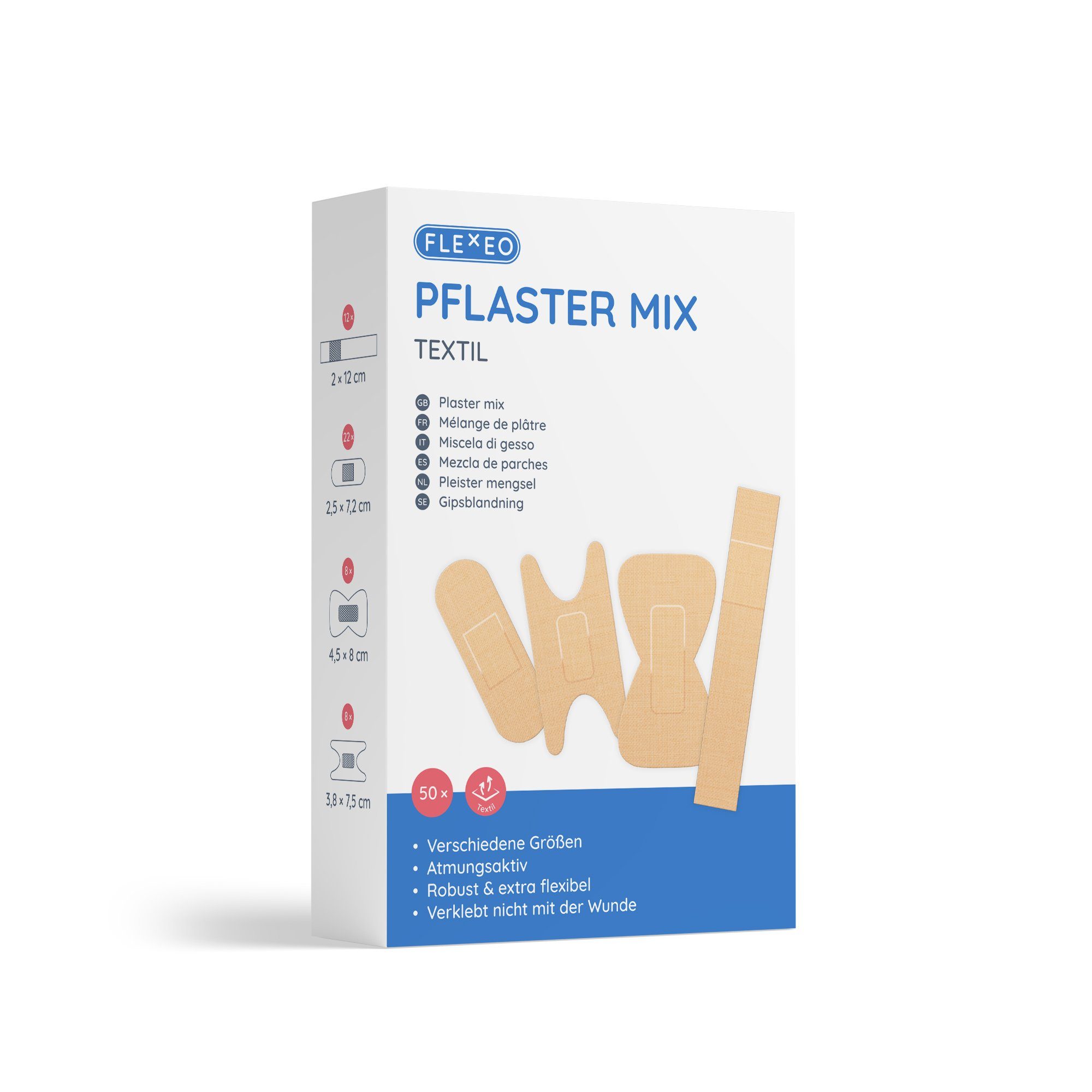 FLEXEO Wundpflaster Pflaster Mix (50 St), Pflasterstrips textil beige, 50 Stk