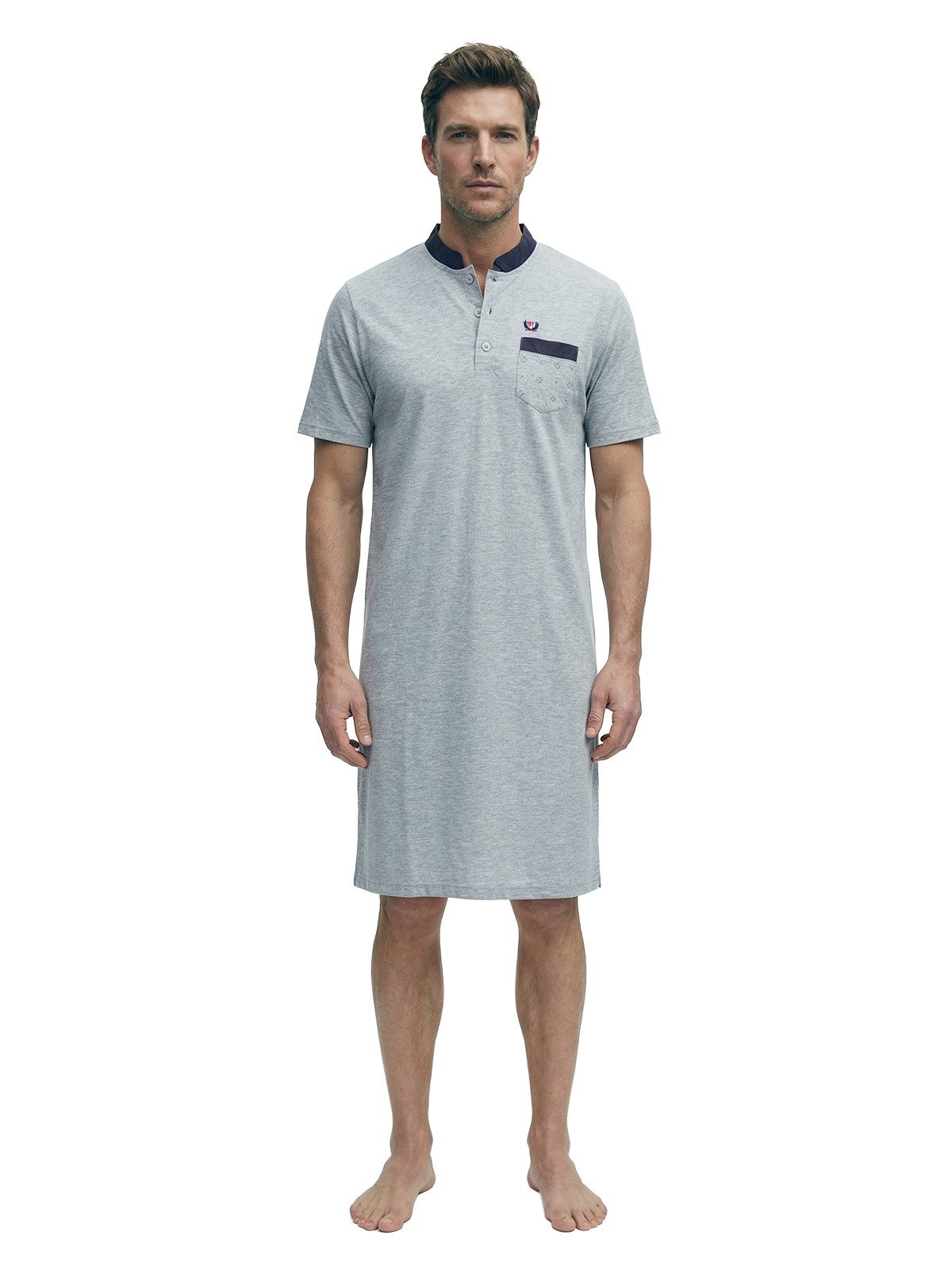 Henry Terre Nachthemd Nachthemd Kurzarm - Louis Stehkragen Uni