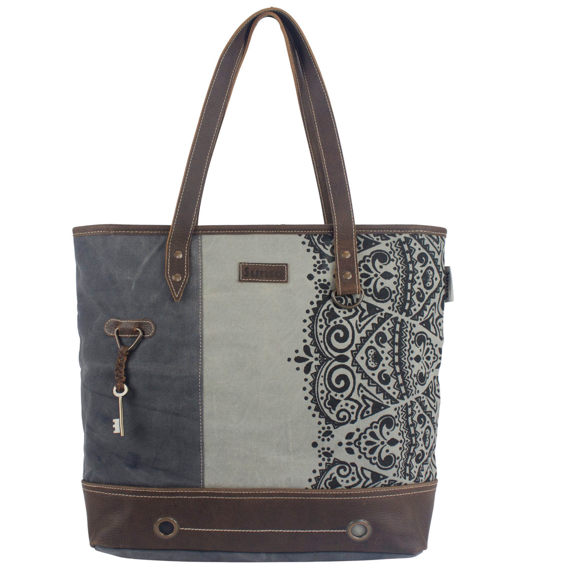 Sunsa Handtasche Große Damen Handtasche. grau/ schwarz Schultertasche mit Mandala Design. Canvas Tote Tasche model 52507