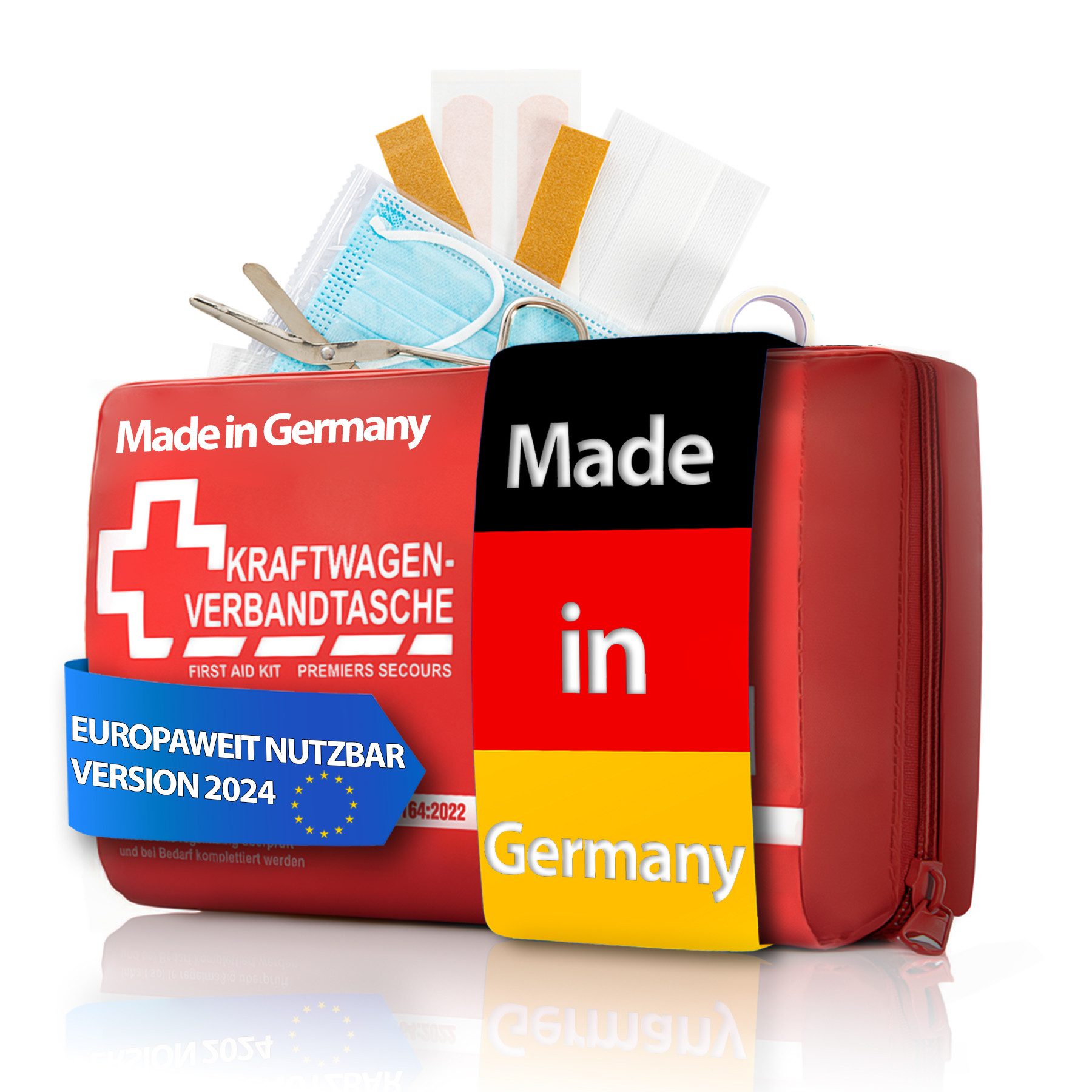 KFZ-Verbandtasche Verbandskasten MADE IN GERMANY Rot DIN 13164:2022