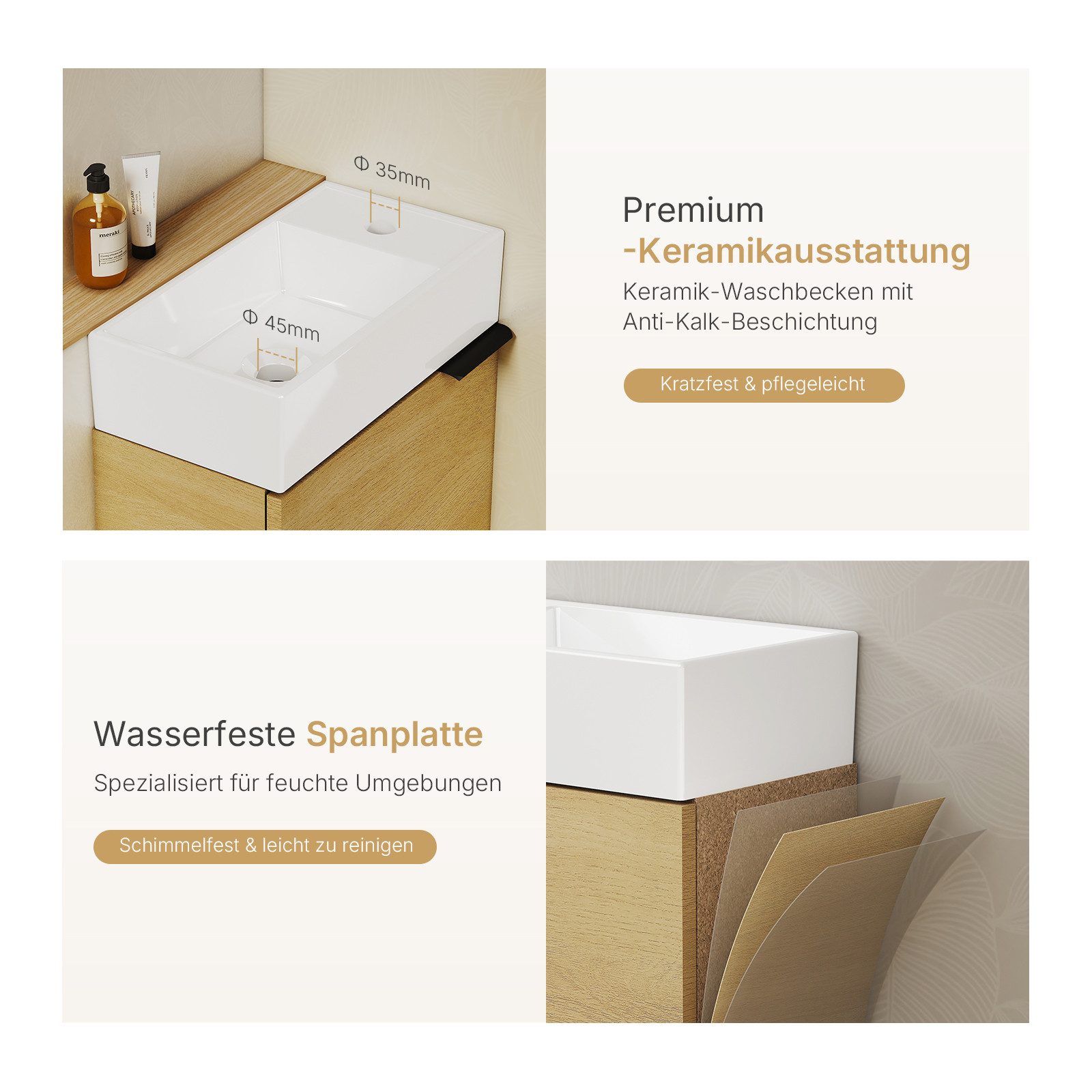 EMKE Waschtisch Kompakter Badschrank mit Waschbecken günstig online kaufen