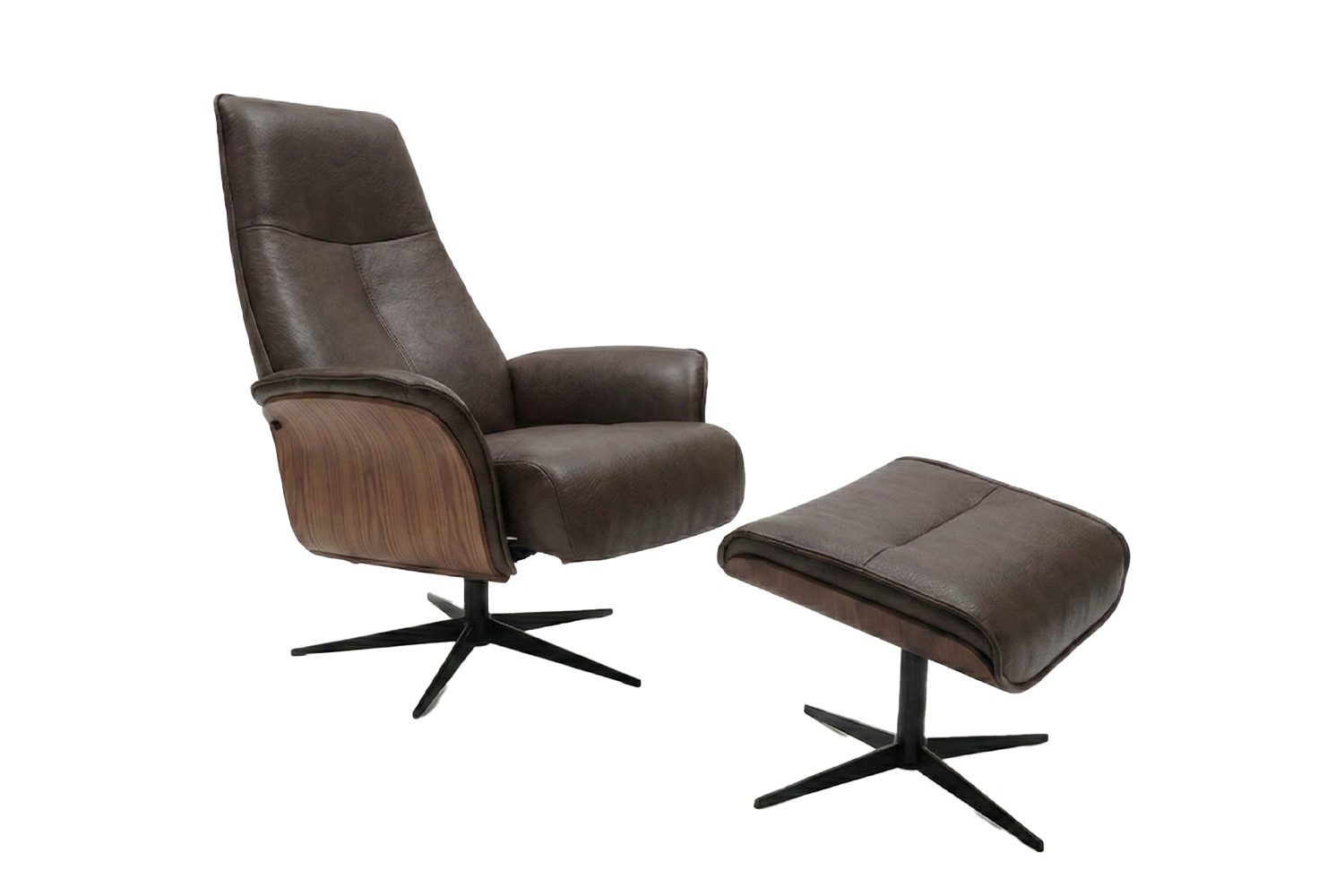 KAWOLA Relaxsessel FERREIRA Lederfaserstoff anthrazit Komfort Drehsessel, 360° drehbar, Relaxfunktion, Kopfstütze, inklusive Fußhocker