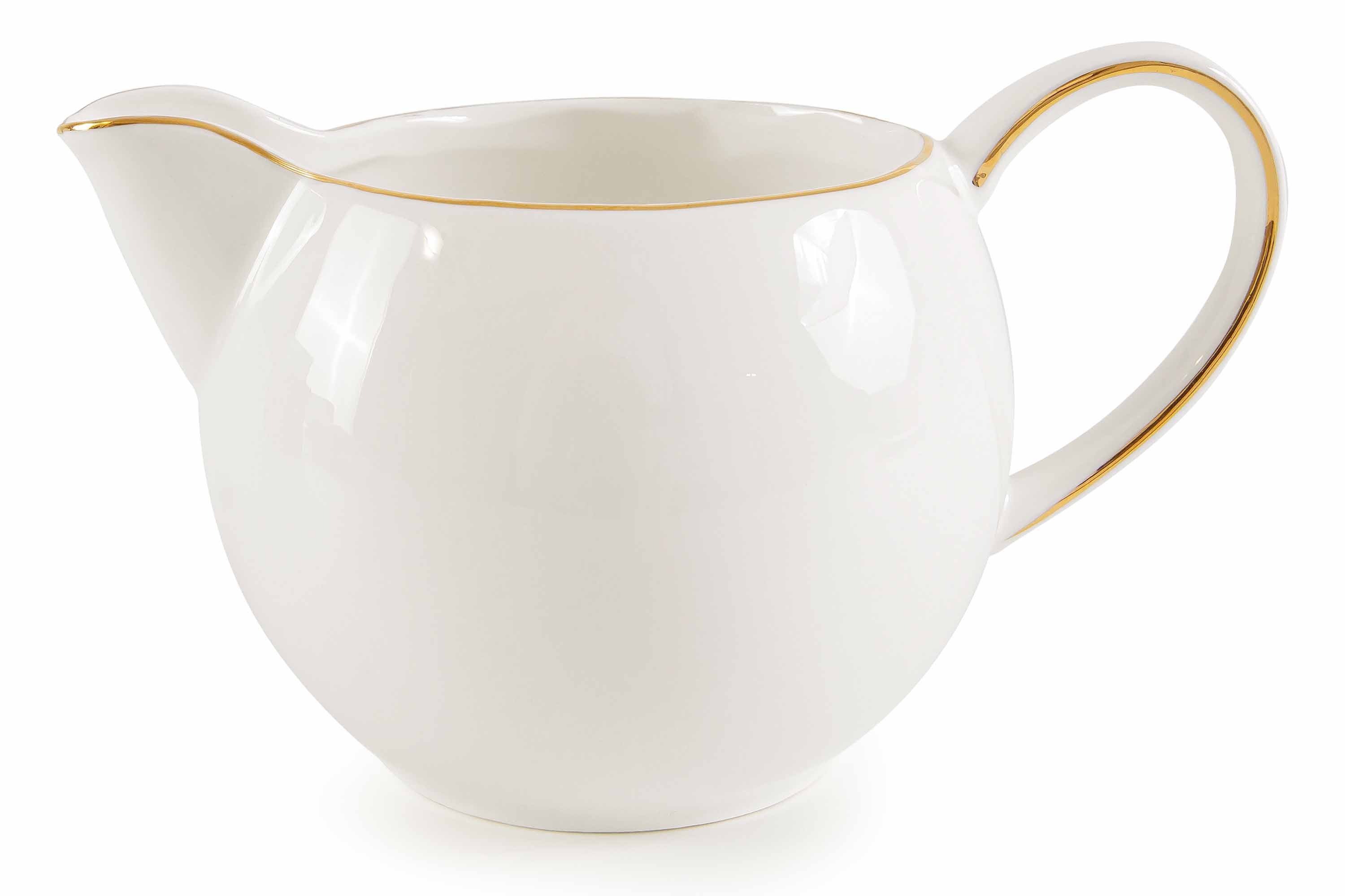 KONSIMO® Milchkännchen AD BELLA Milchkrug, Milchkanne, Hartporzellan, zeitloses Design, 300 l, Porzellan, ecru Farbe mit Goldlinie, Handwäsche empfohlen