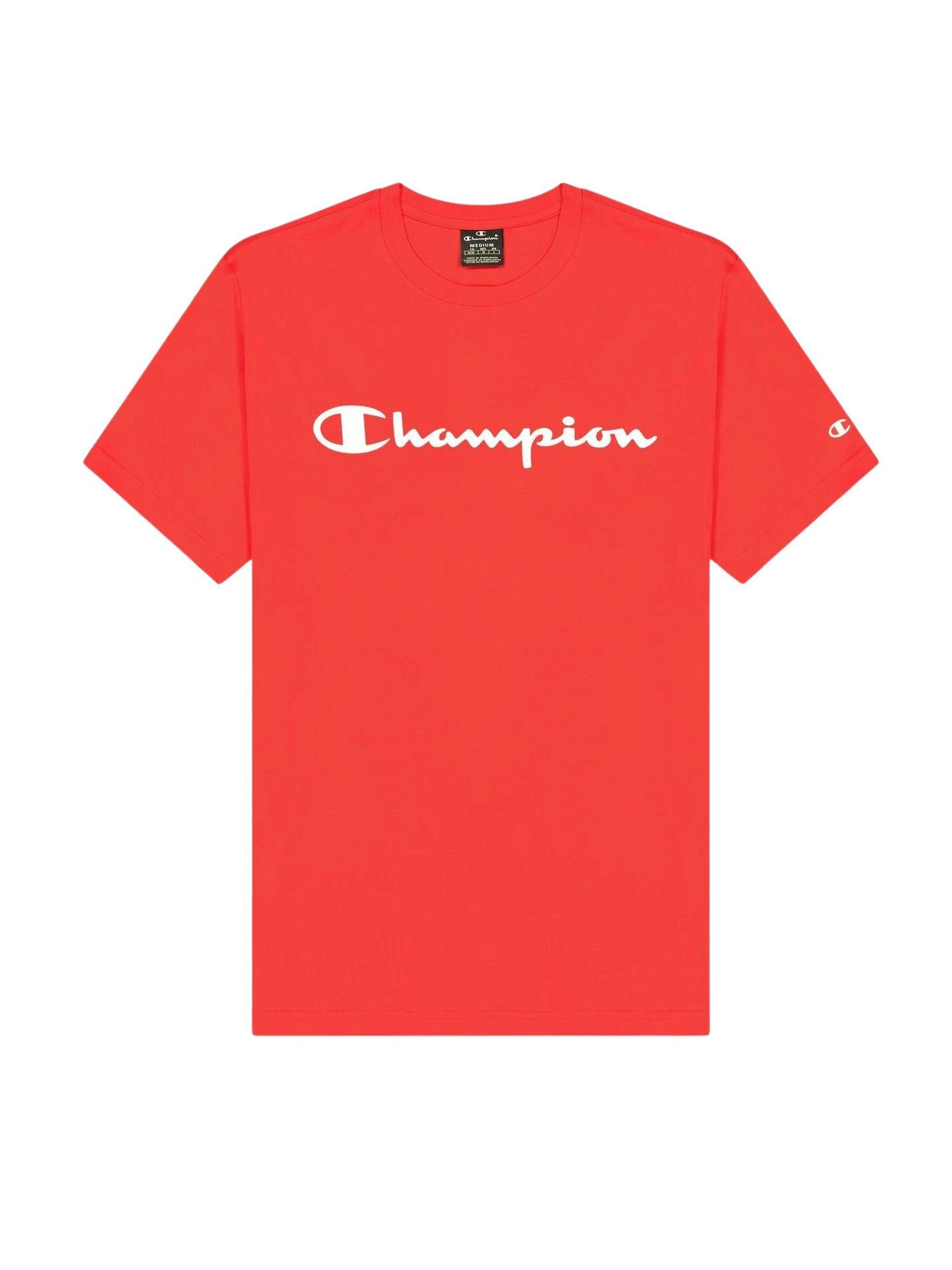 Shirt aus rot mit T-Shirt Rundhals-T-Shirt Baumwolle Champion
