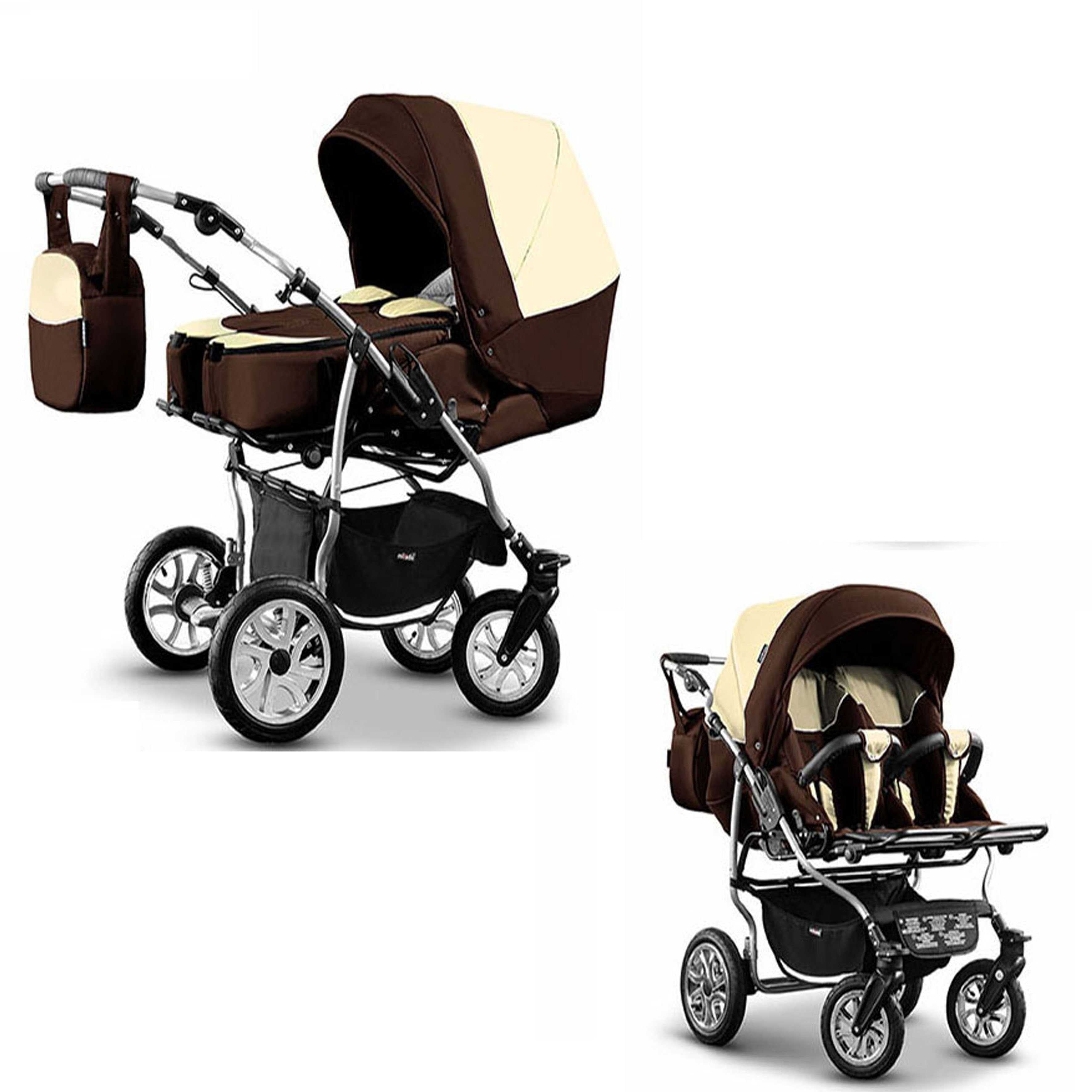 BabyMerc Zwillings-Kombikinderwagen City Twin 2 in 1 inkl. Sportsitze und Zubehör in 19 Цвета(ов)