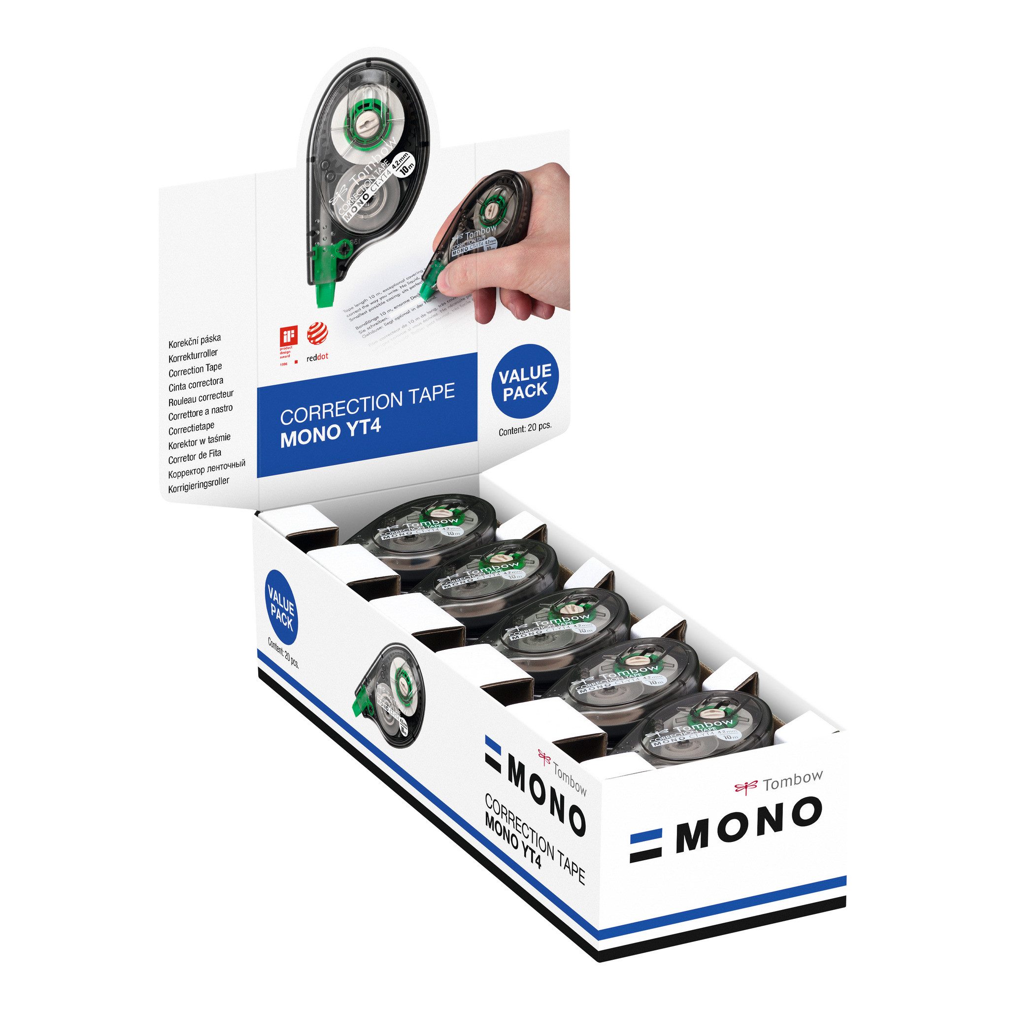 TOMBOW Tintenkiller MONO YT4, (20-tlg., 20er Pack), seitliches Abrollen, 4,2 mm x 10 m, der Klassiker, Einweg