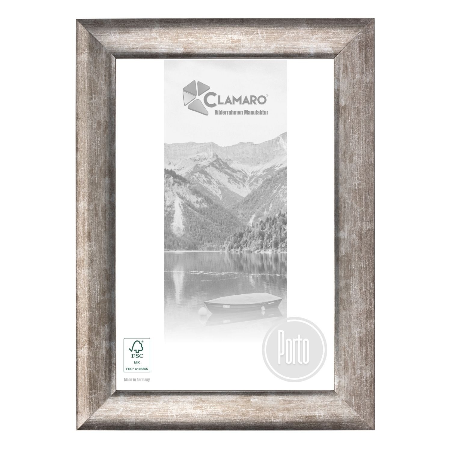 Clamaro Bilderrahmen, Antik Massivholz 'PORTO' Shabby Chic Vintage Barock SILBER ANTIK