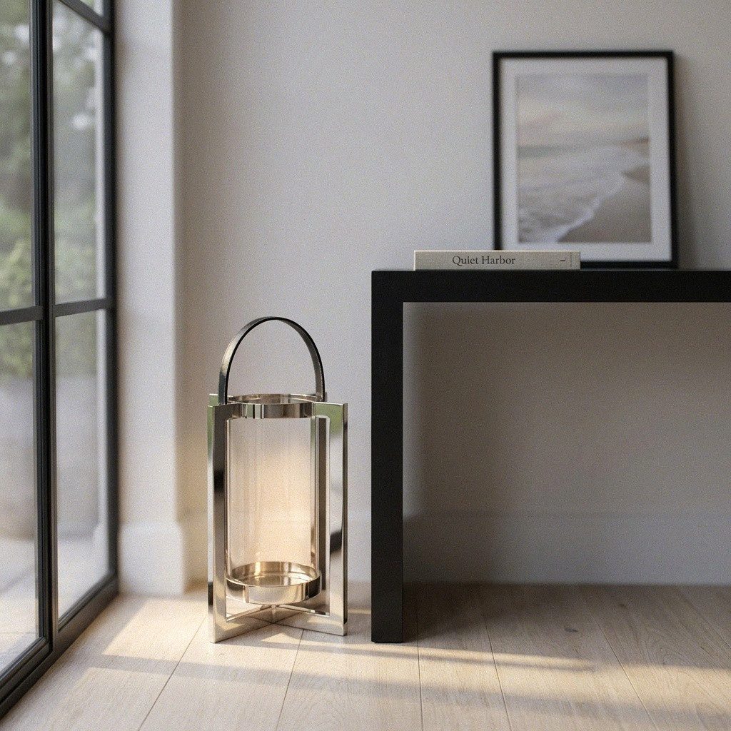Antikas Wanddekoobjekt Premium Laterne Metall Glas silber, vernickelt, zylindrisch, H.52 cm