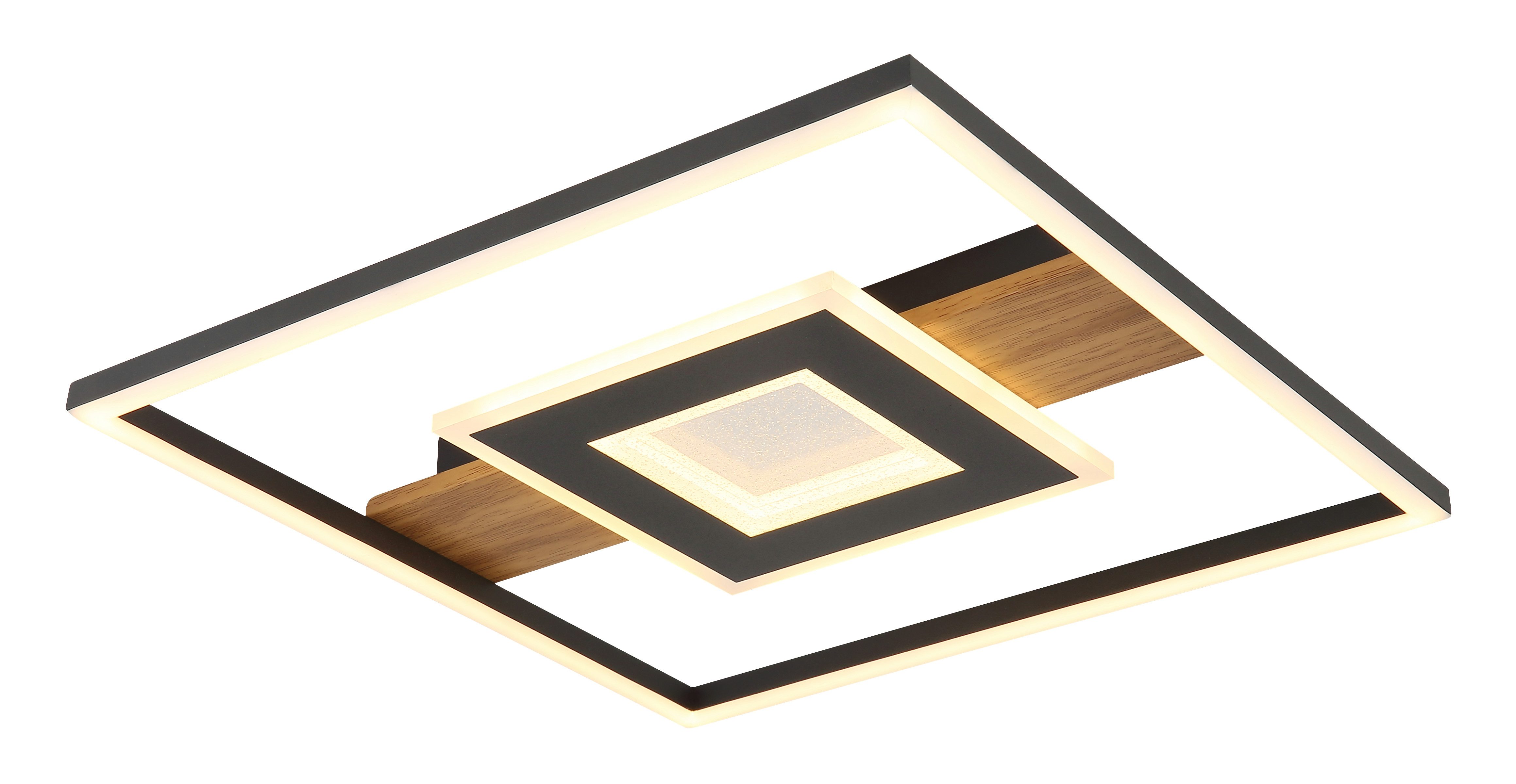 GLOBO LIGHTING LED Deckenleuchte PIKARA, LED fest integriert, Warmweiß, Deckenlampe/holzoptik/Acrylkristalle klar/modern