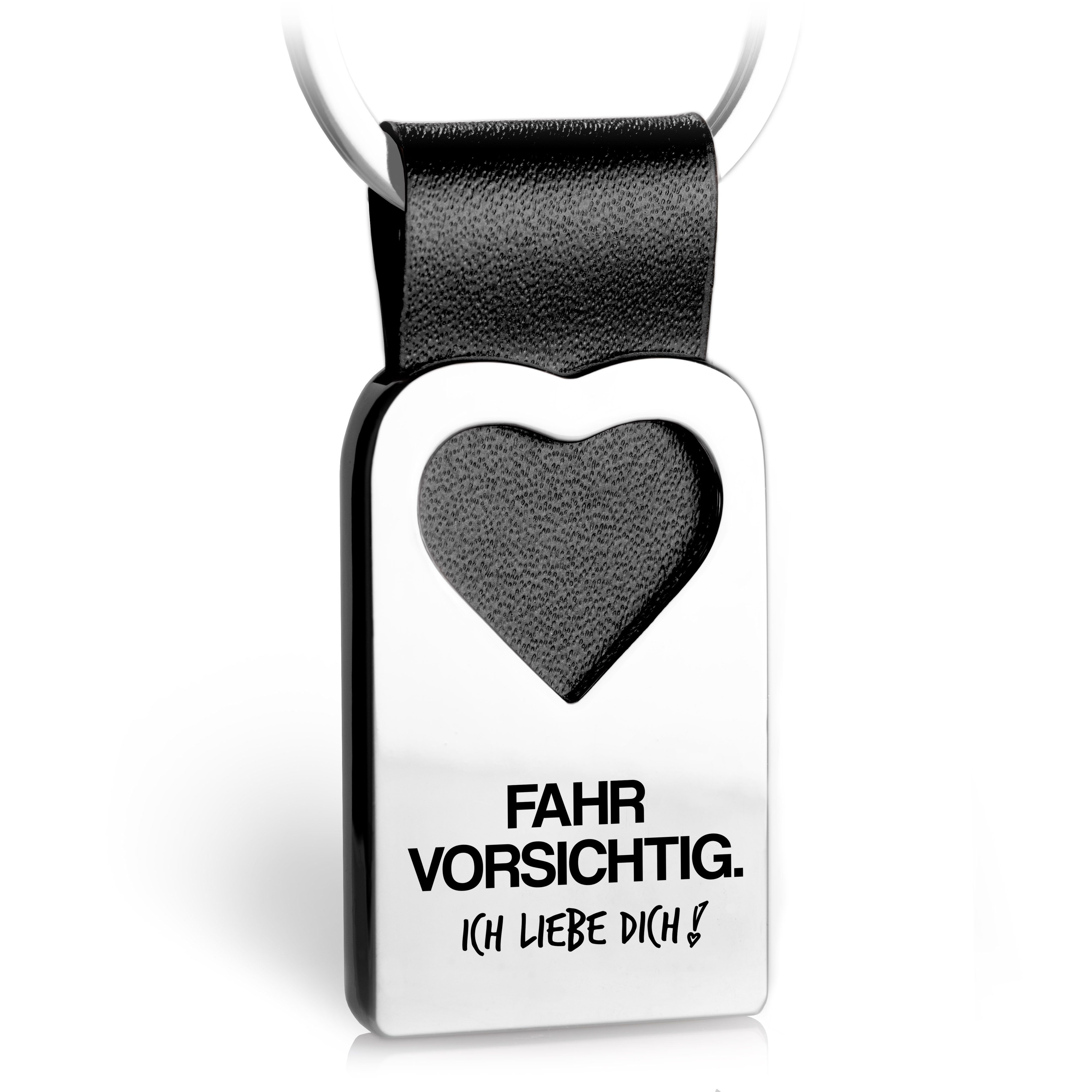 FABACH Schlüsselanhänger Lederanhänger mit Herz und Gravur - Fahr vorsichtig Ich liebe dich