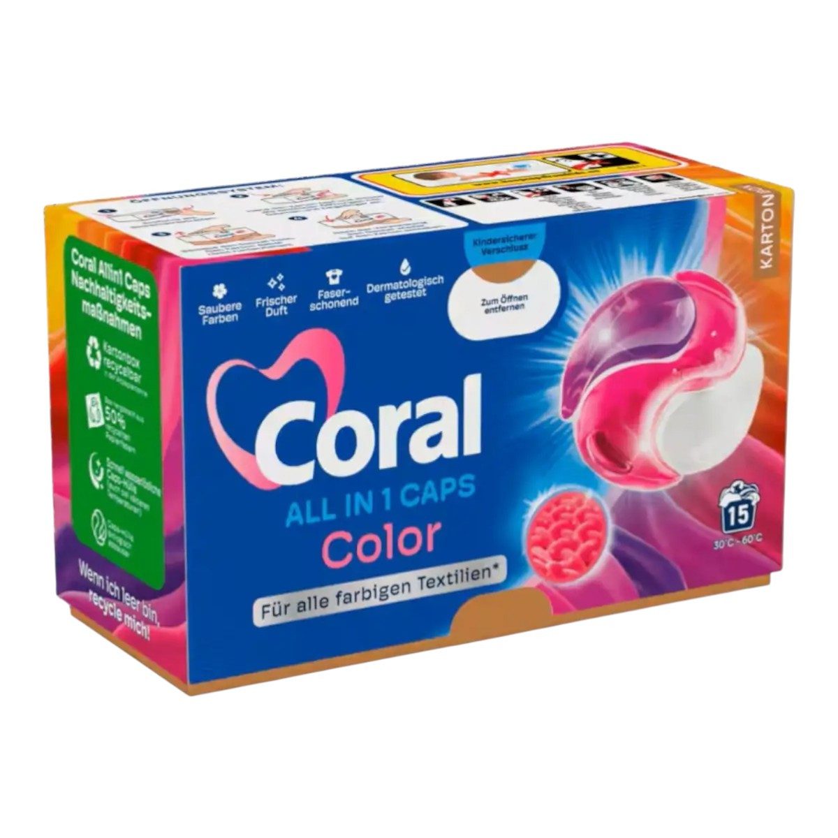 Coral CORAL Waschmittel Color All in1 Caps 15WL Colorwaschmittel (Schutz vor Farbverblassen)
