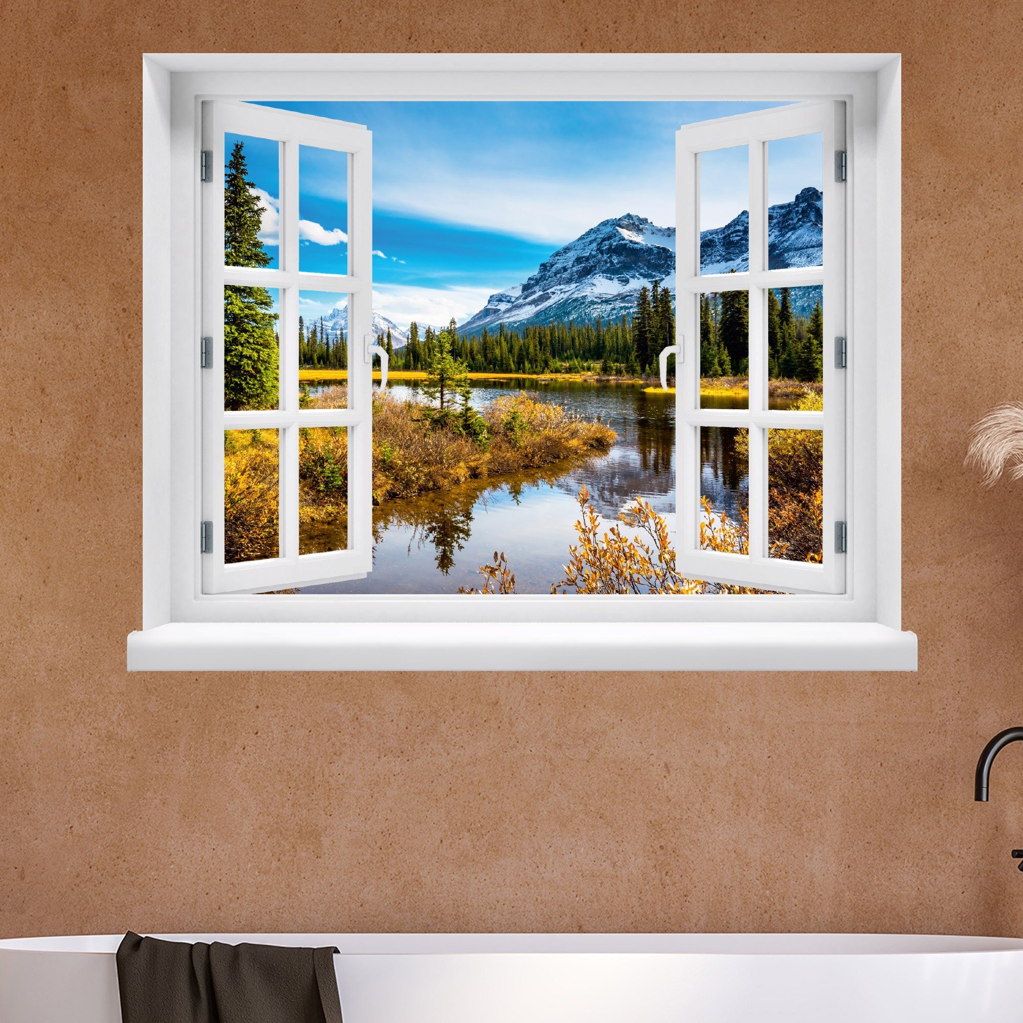 WallSpirit Wandsticker "Fensterblick mit Aussicht", Selbstklebend, rückstandslos abziehbar