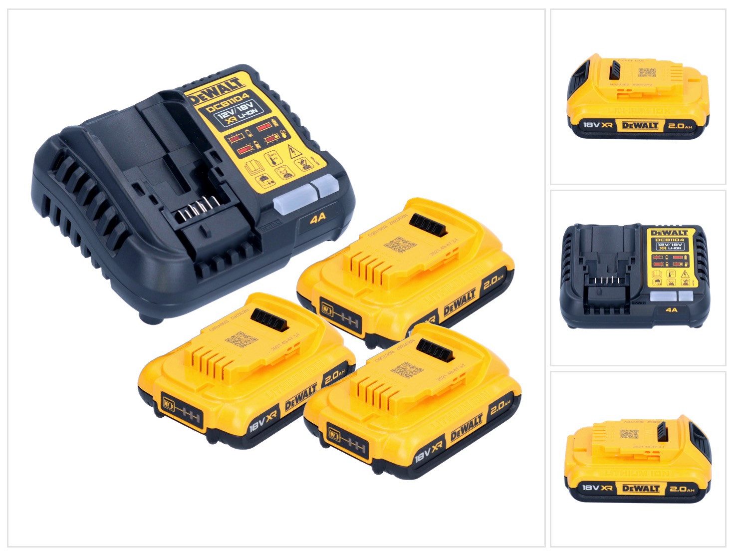 DeWalt DCB 1104 D3 Akku Starter Set 12 V / 18 V 3x Akku 2,0 Ah + DCB 1104 Akkupacks