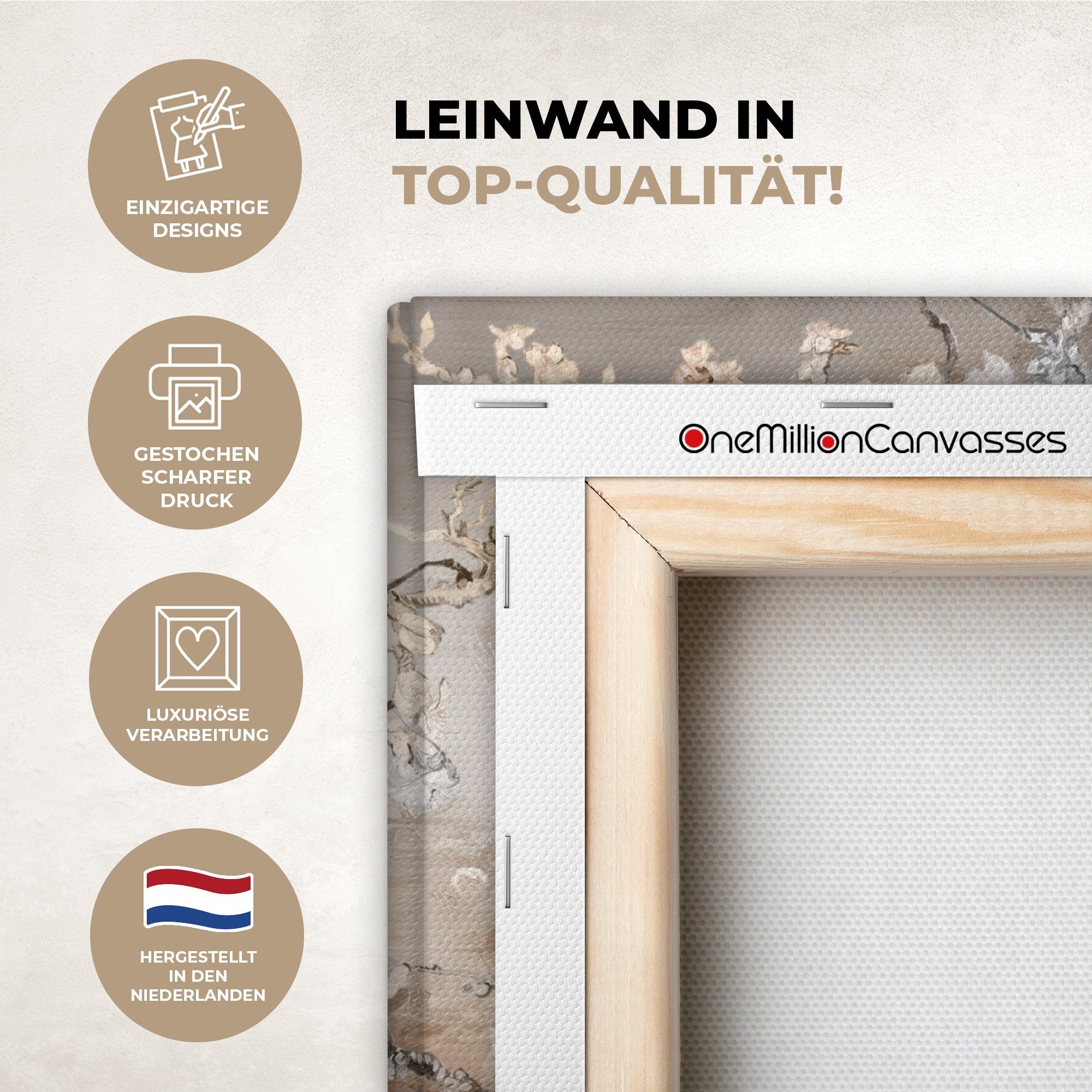 OneMillionCanvasses® Leinwandbild Mandelblüte - Kunst - Van Gogh - Beige - Abstrakt, Fotodruck (1 St), Leinwand Canvas Wandbild, Wanddekoration 20x30 cm