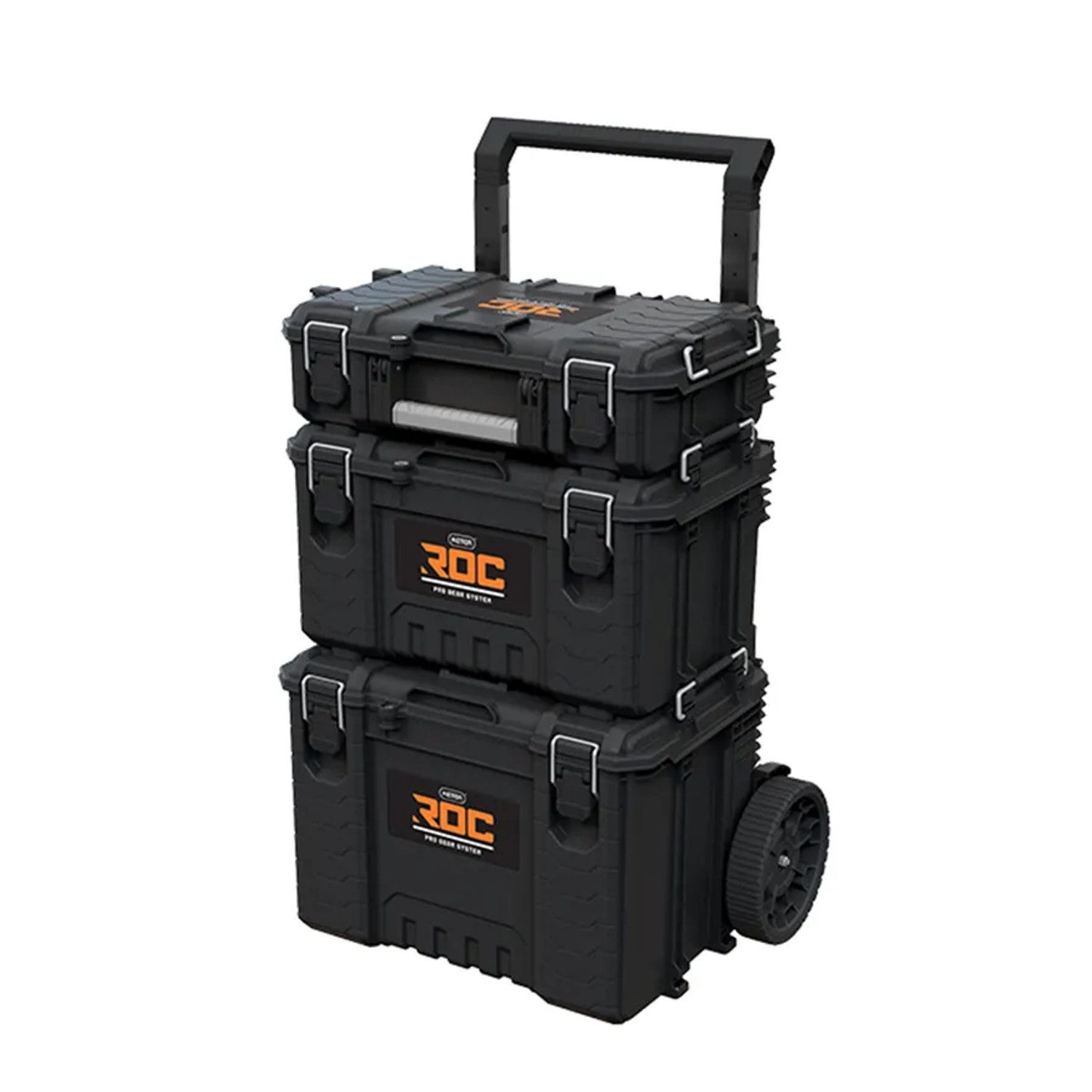 Keter Werkzeugwagen Set mit 3 Werkzeugkisten ROC Pro Gear, max. Traglast:80 kg, Gesamtfassungsvermögen 110L IP65