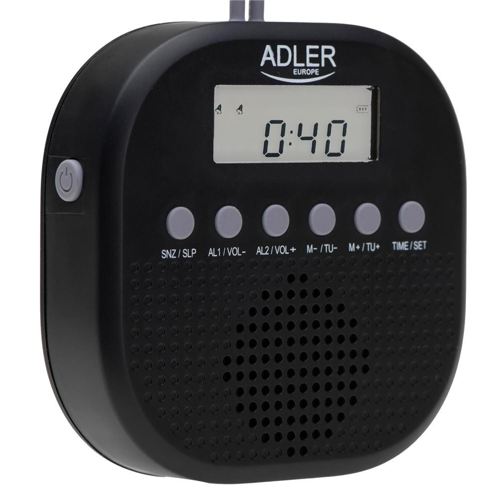 Adler AD 1912 Radio (Wasserdichtes Universalradio, Batteriebetrieben, Radiowecker, schwarz)