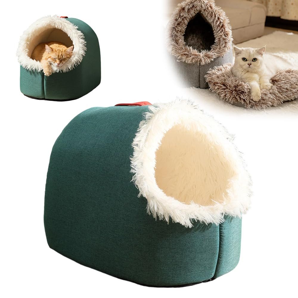 Ledander Tierbett Flauschiges Katzenbett, rund, weiches Plüsch, Höhle mit Kapuze, Katzenbett Katzen Zubehör Plüsch Katzenkissen für Katzen Kleine Hunde