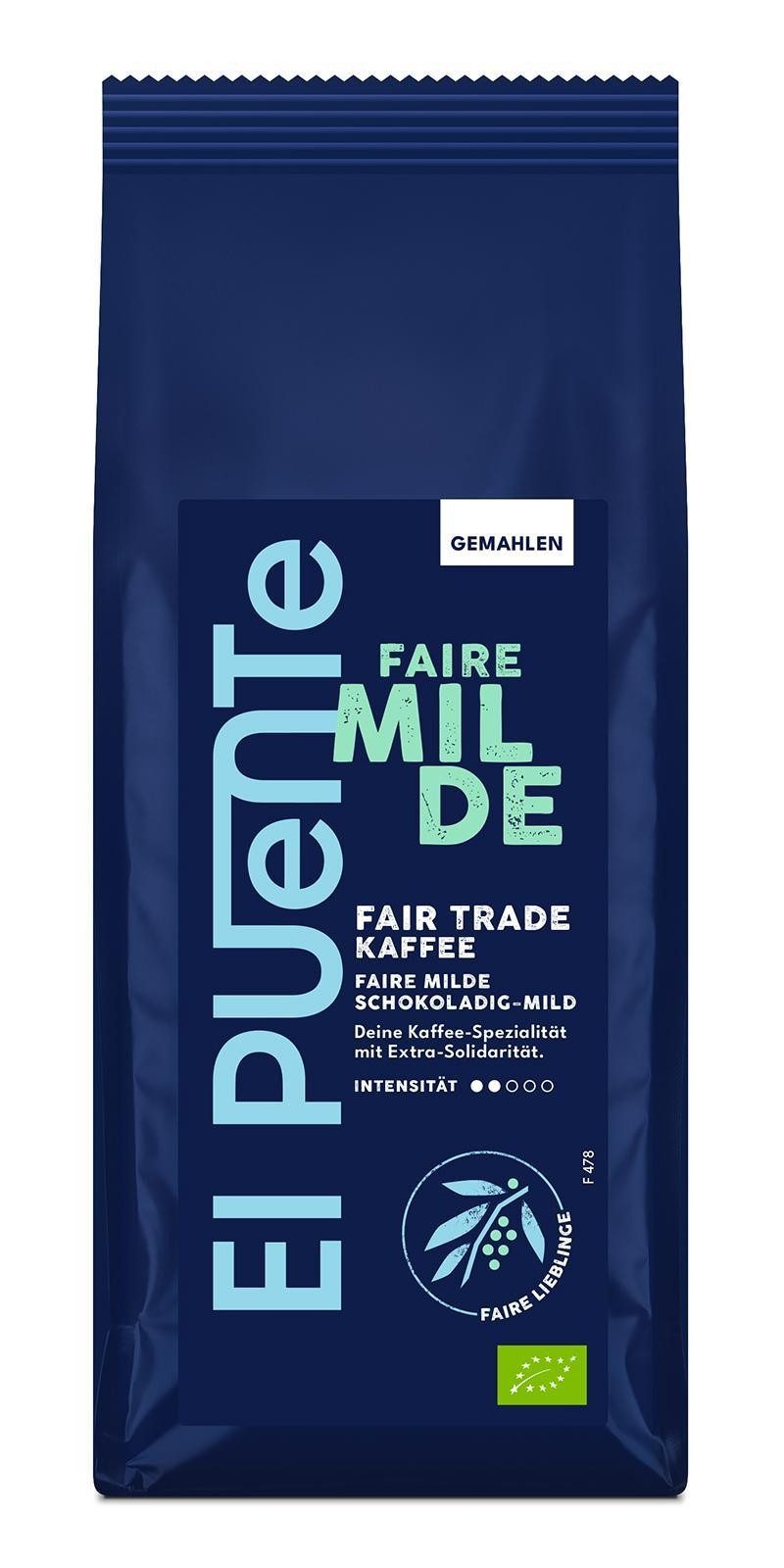 El Puente Kaffee Faire Milde - Bio-Kaffee gemahlen 250 g, Fair Trade, Vegan, Bio, Fair Trade