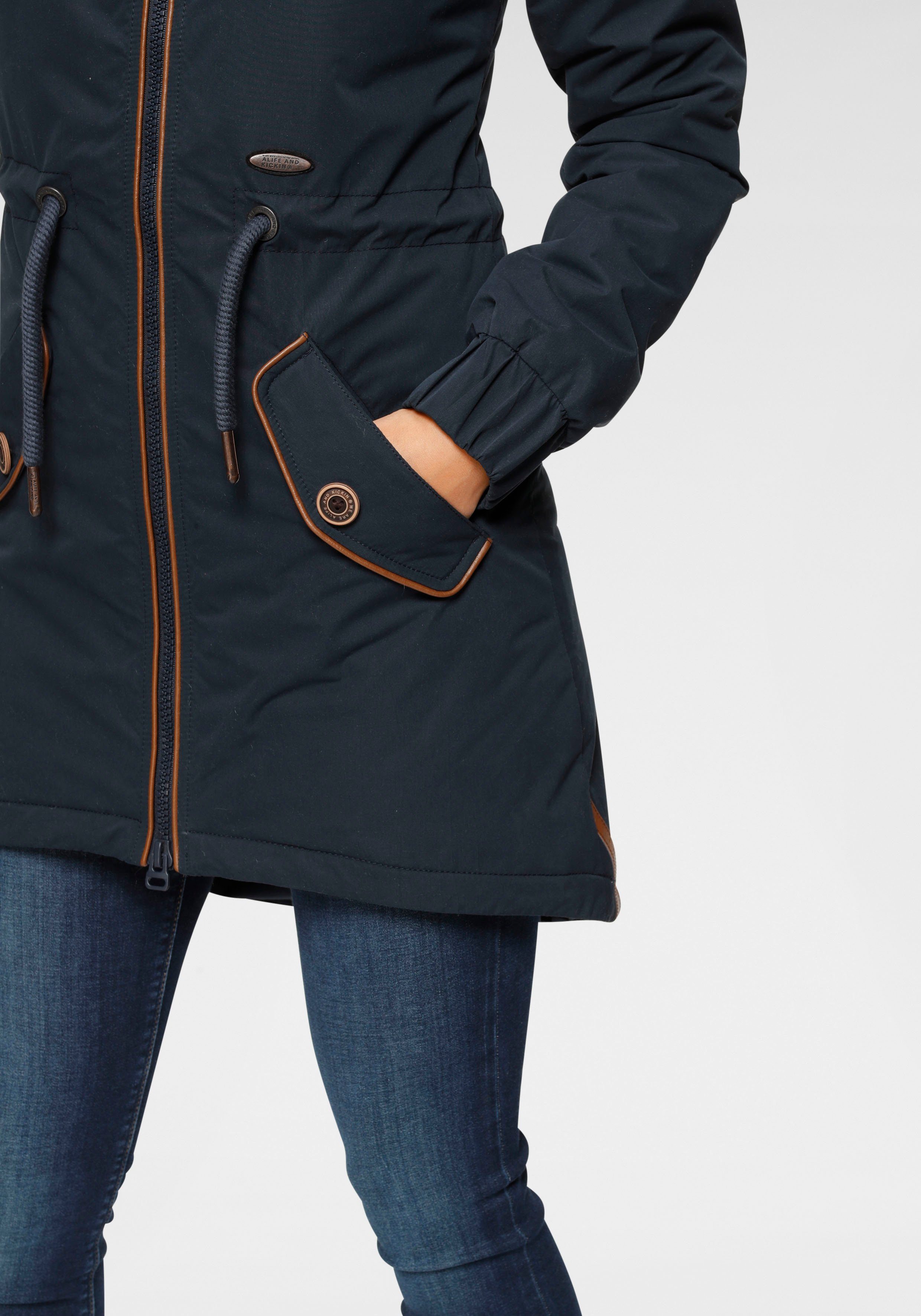 Parka mit Alife großen Piping langer Outdoorjacke marine-uni & Kickin Pattentaschen CharlotteAK