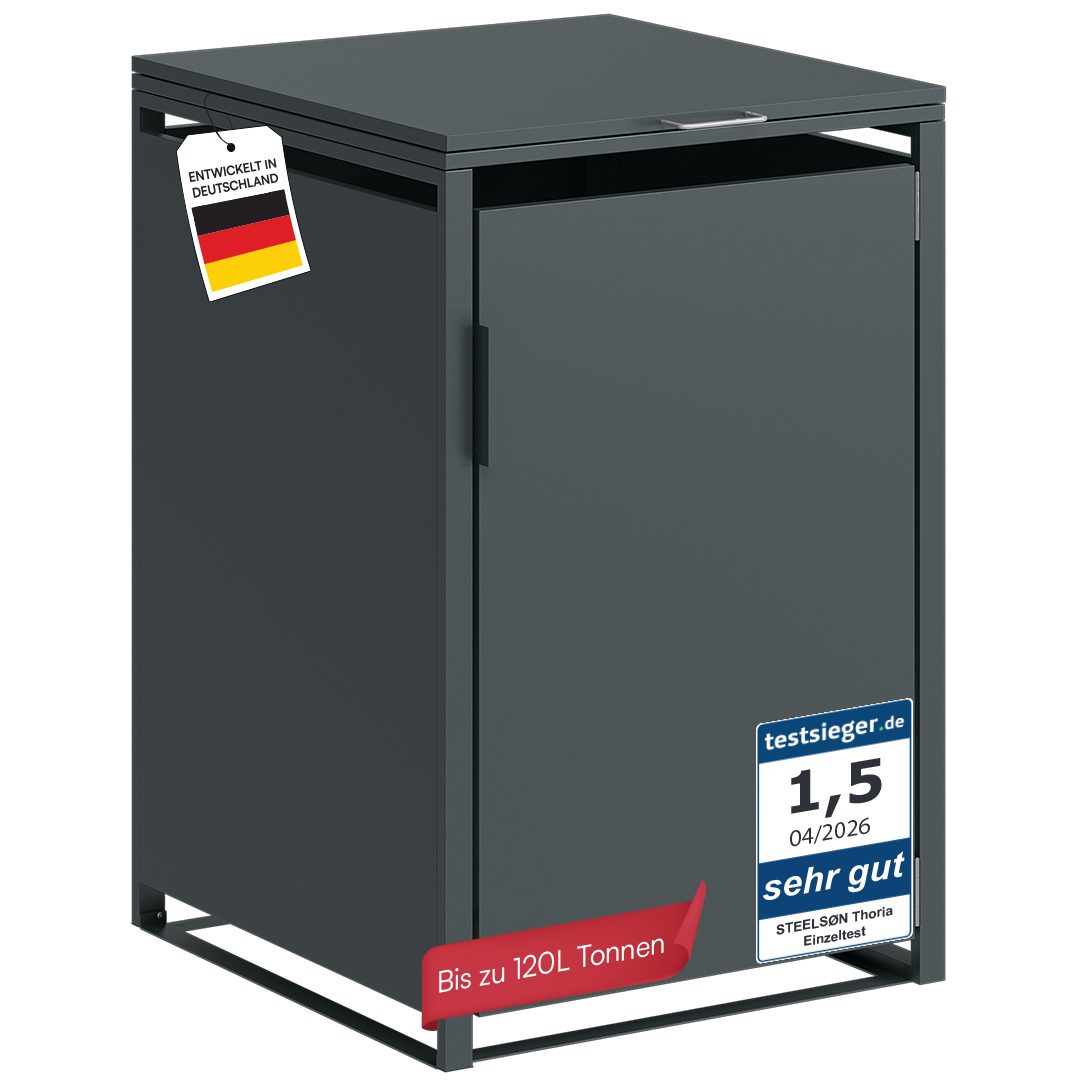 STEELSØN Mülltonnenbox Thoria 120 L aus verzinktem Stahl (Anthrazit, verfügbar mit 1, 2, 3, 4, oder 5 Türen), für 1 Mülltonne, mit magnetischem Türgriff