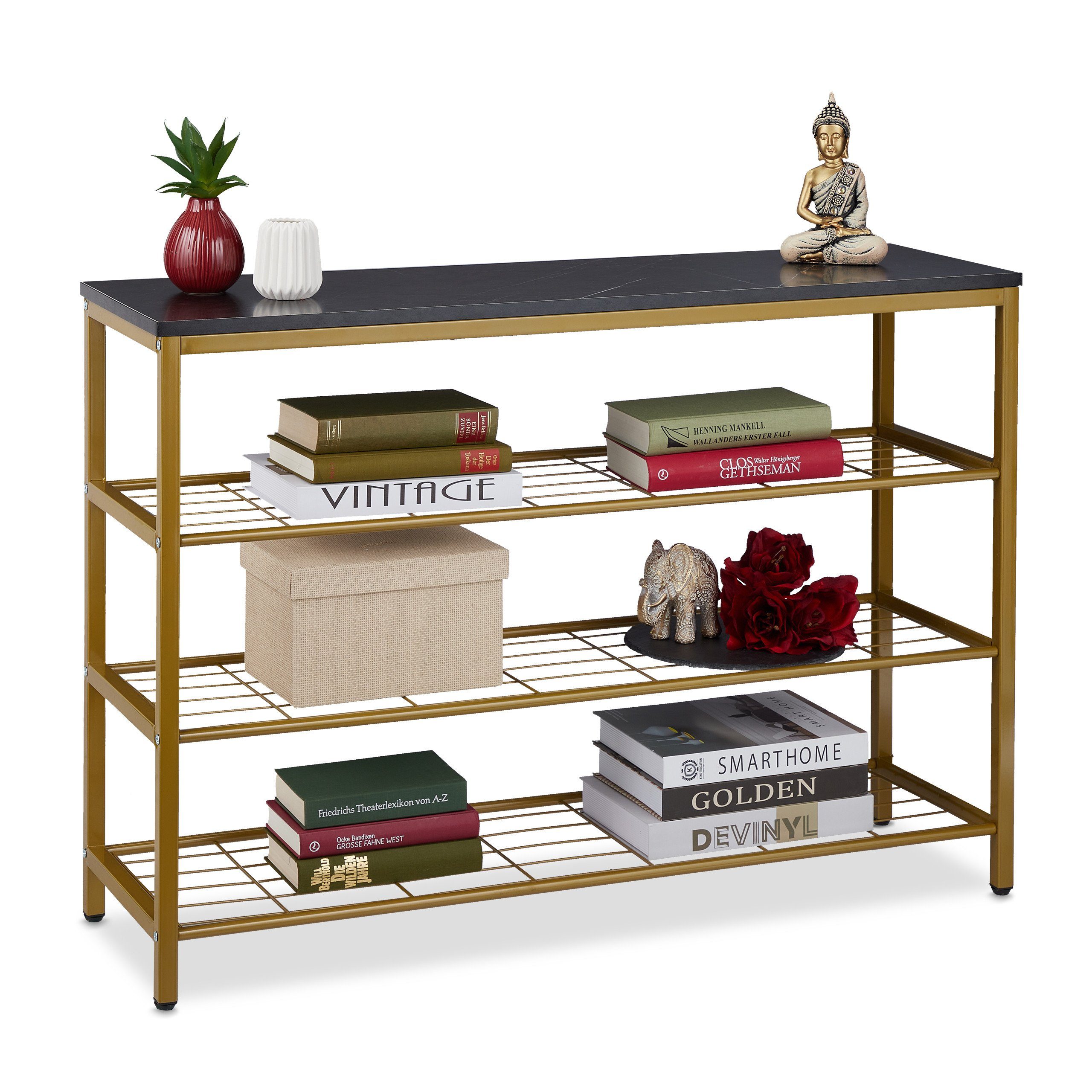 relaxdays Konsolentisch in Marmoroptik, schwarz