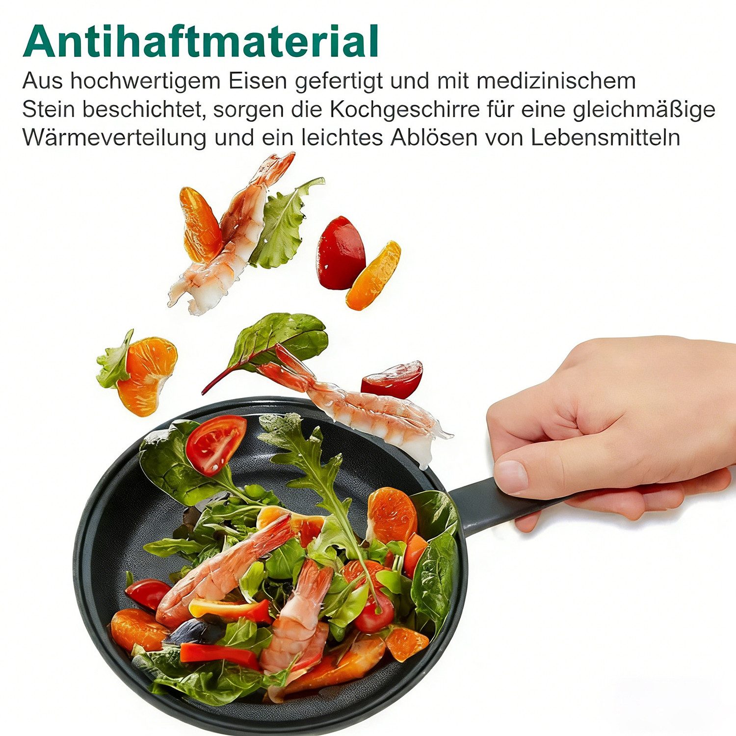 ibettertec Topf-Set Antihaft-Kochgeschirr-Set mit Deckel und Utensilien, 13 tlg Küchenset, Gusseisen (13-tlg), Kochtopf-Set im modernen Design mit formschönen S – Bild 4 von 5