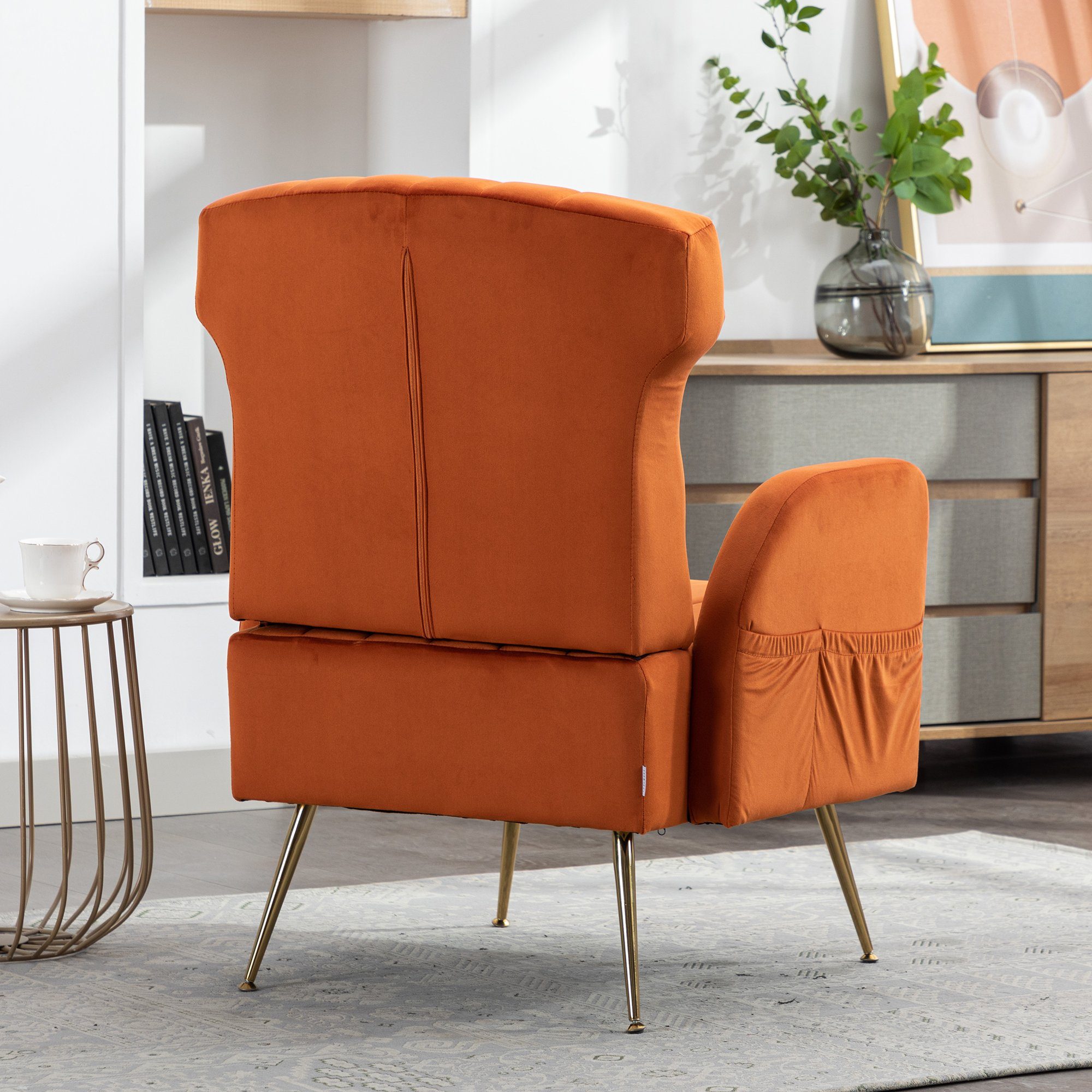 Odikalo Freizeit Füßen Einzelsofa gepolstert Akzent Orange mehrfarbig Loungesessel goldene Stuhl