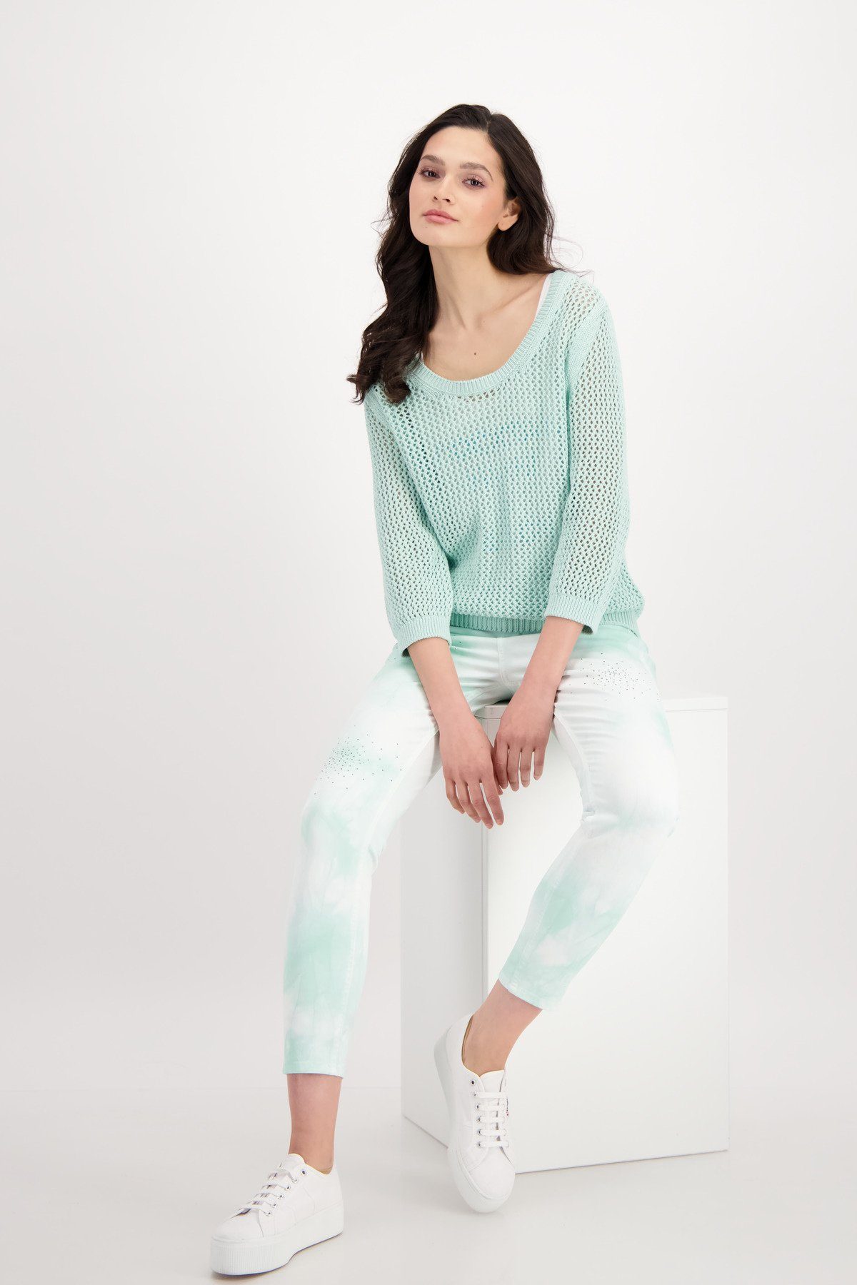 Monari Strickpullover Basic Pullover mit Lochmuster