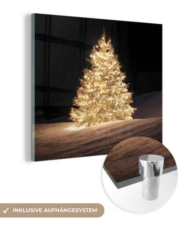 MuchoWow Acrylglasbild Ein beleuchteter Weihnachtsbaum bei Nacht, (1 St), Glasbilder - Bilder auf Glas Wandbild - Foto auf Glas - Wanddekoration