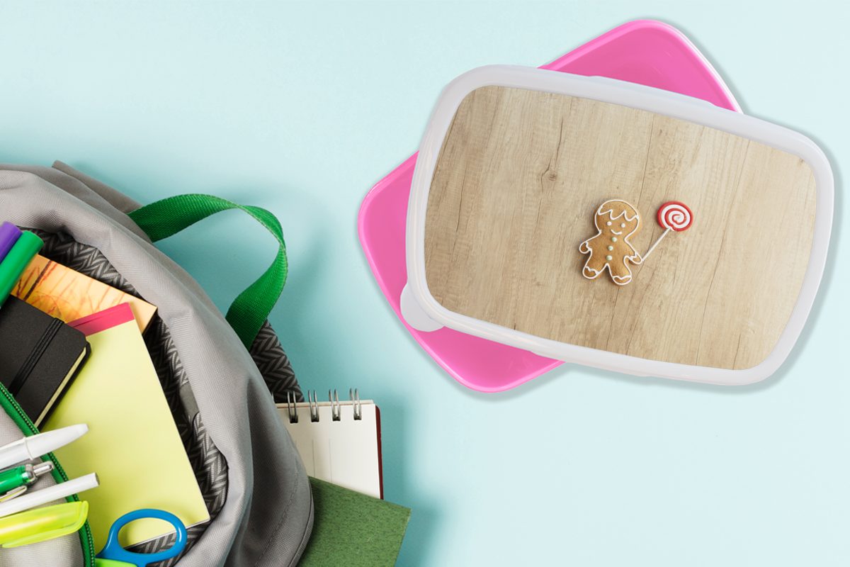 Mädchen, Lutscher, MuchoWow Brotdose für Kunststoff (2-tlg), rosa Brotbox Lunchbox Snackbox, Kunststoff, mit Lebkuchenmann Kinder, Erwachsene,