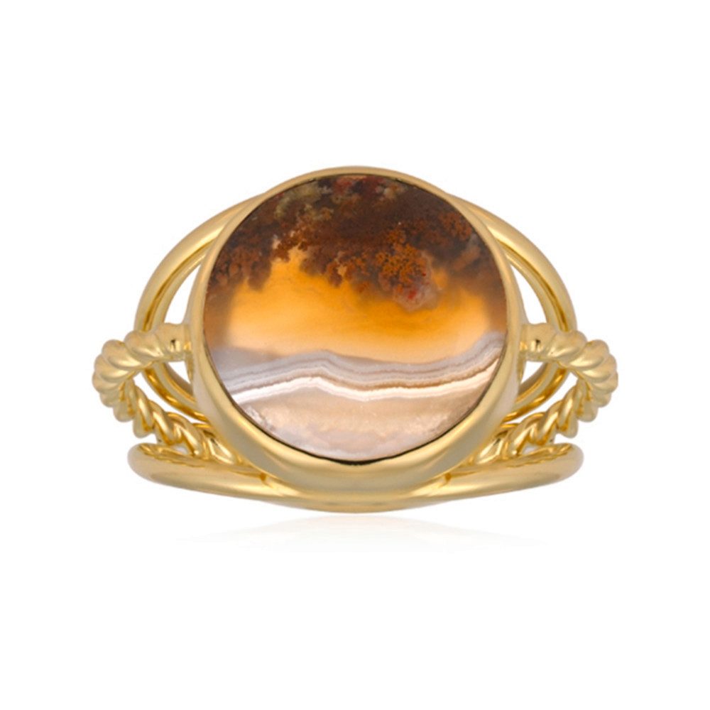 Cavill Solitärring Cavill Ring 7,5 ct Moosachat, Sterlingsilber vergoldet, Oval (1-tlg)