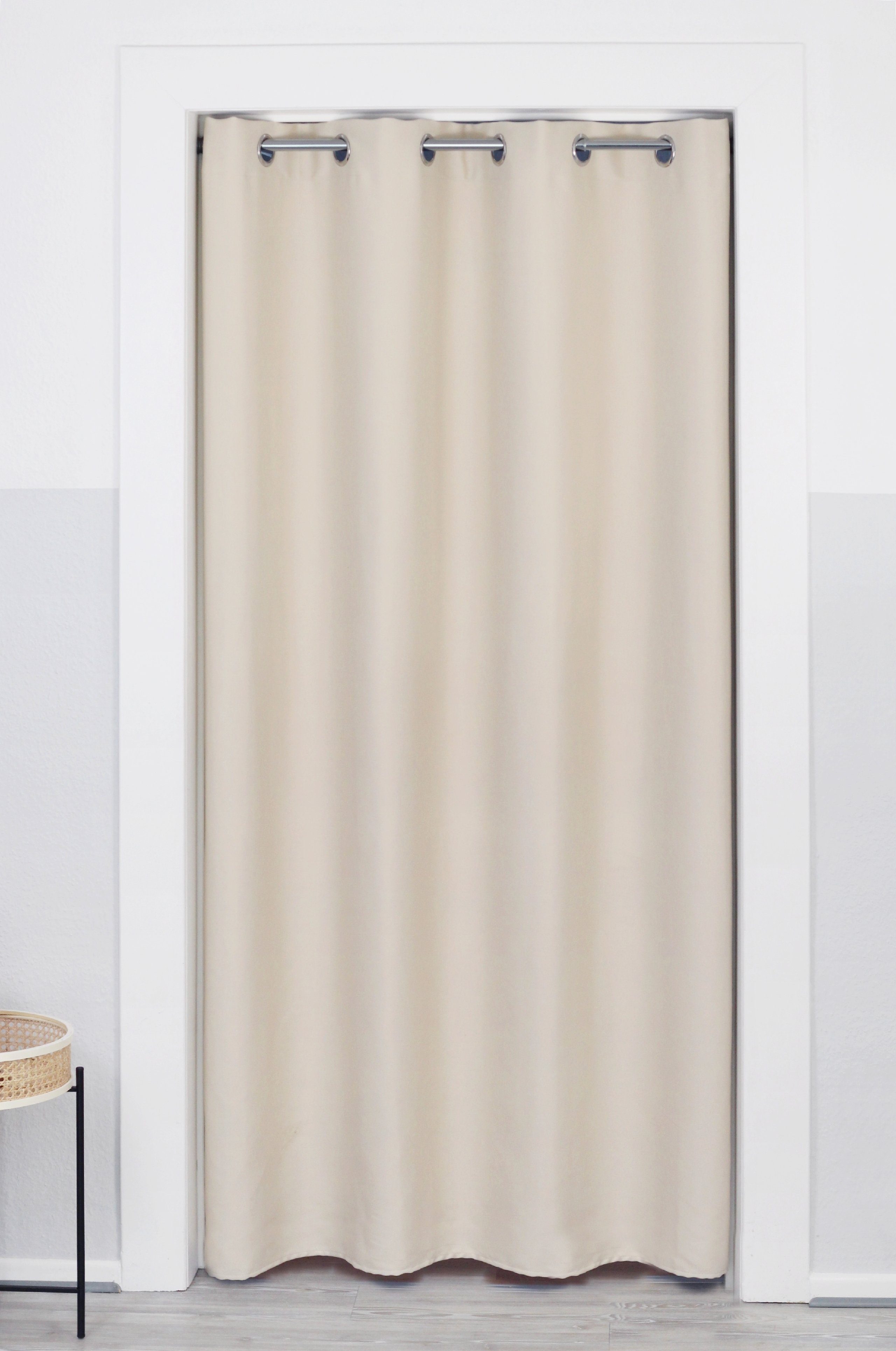 abdunkelnd, verdunkelnd Thermo Polyester, Türvorhang blickdicht, (Driftwood) Türgardine cm tinycurtains, mit ohne beige Tür, Bohren, mit Vorhang Ösen, Stange Klemmstange Beige 55-90 Driftwood, silber