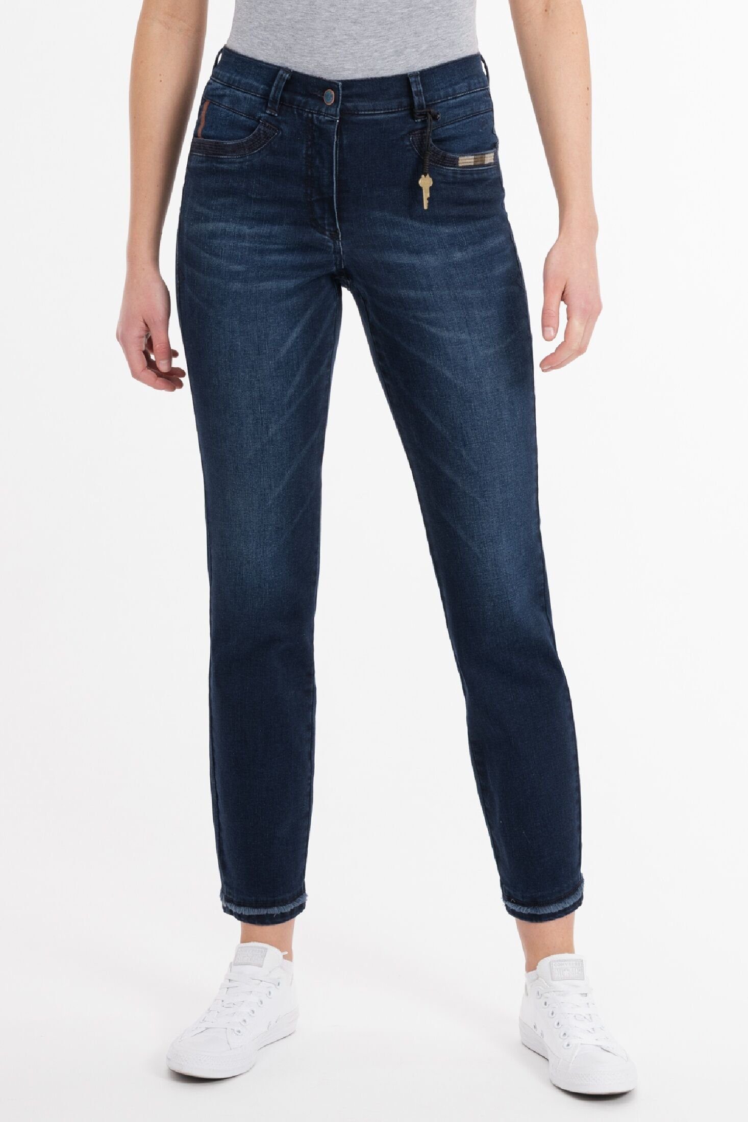 Slim-fit-Jeans Stickereien DEEP-BLUE Recover Kontrastfarbige ALEXA Pants