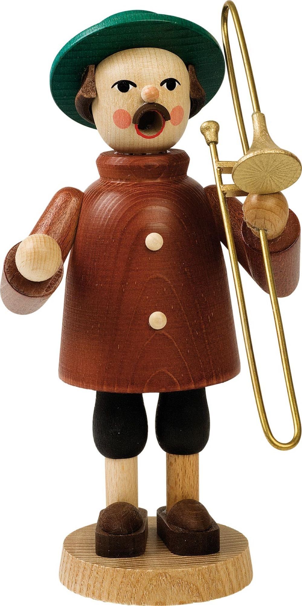 Richard Glaesser Räuchermännchen Musikant mit Posaune, Höhe 18cm, Handwerkskunst original Erzgebirge